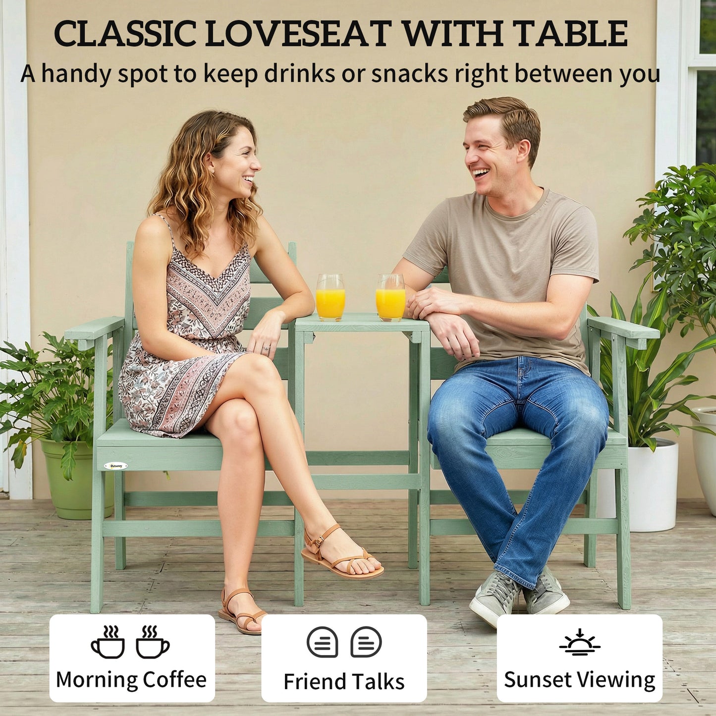 Outdoor Garden Loveseat, Embossed Wooden Jack and Jill Garden Seat