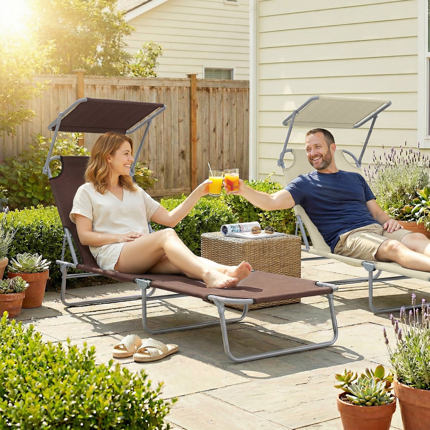 Folding Sun Lounger with Canopy