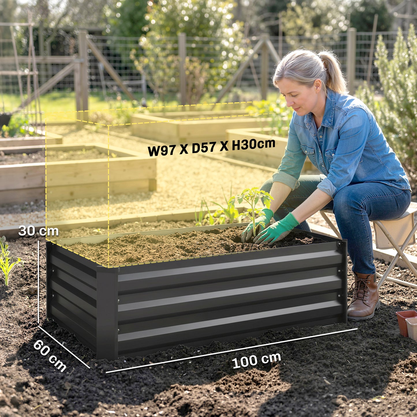 Set of Two 100 x 60cm Steel Planter Boxes