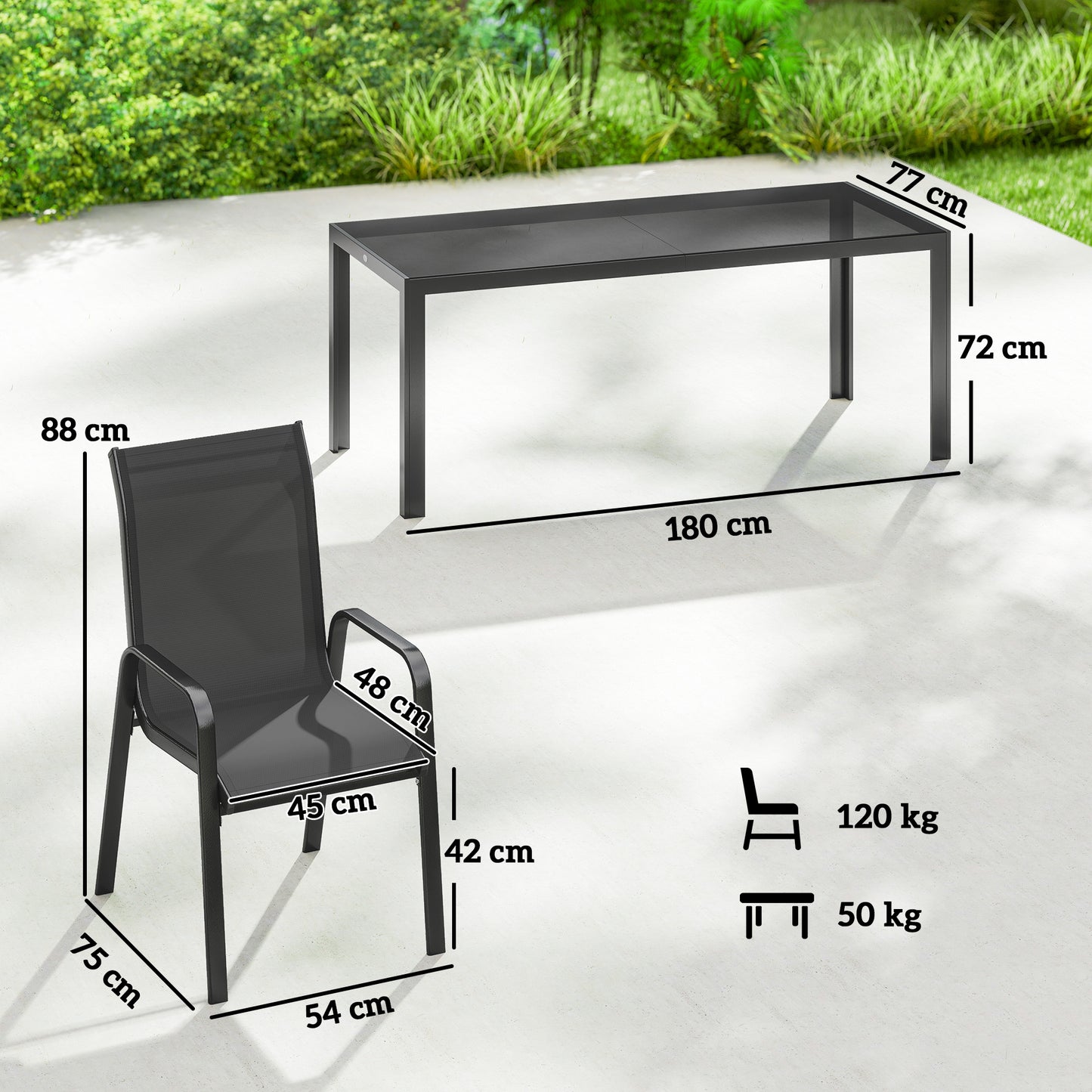 9 Pieces Garden Dining Set, Outdoor Table and Chairs Set for 8