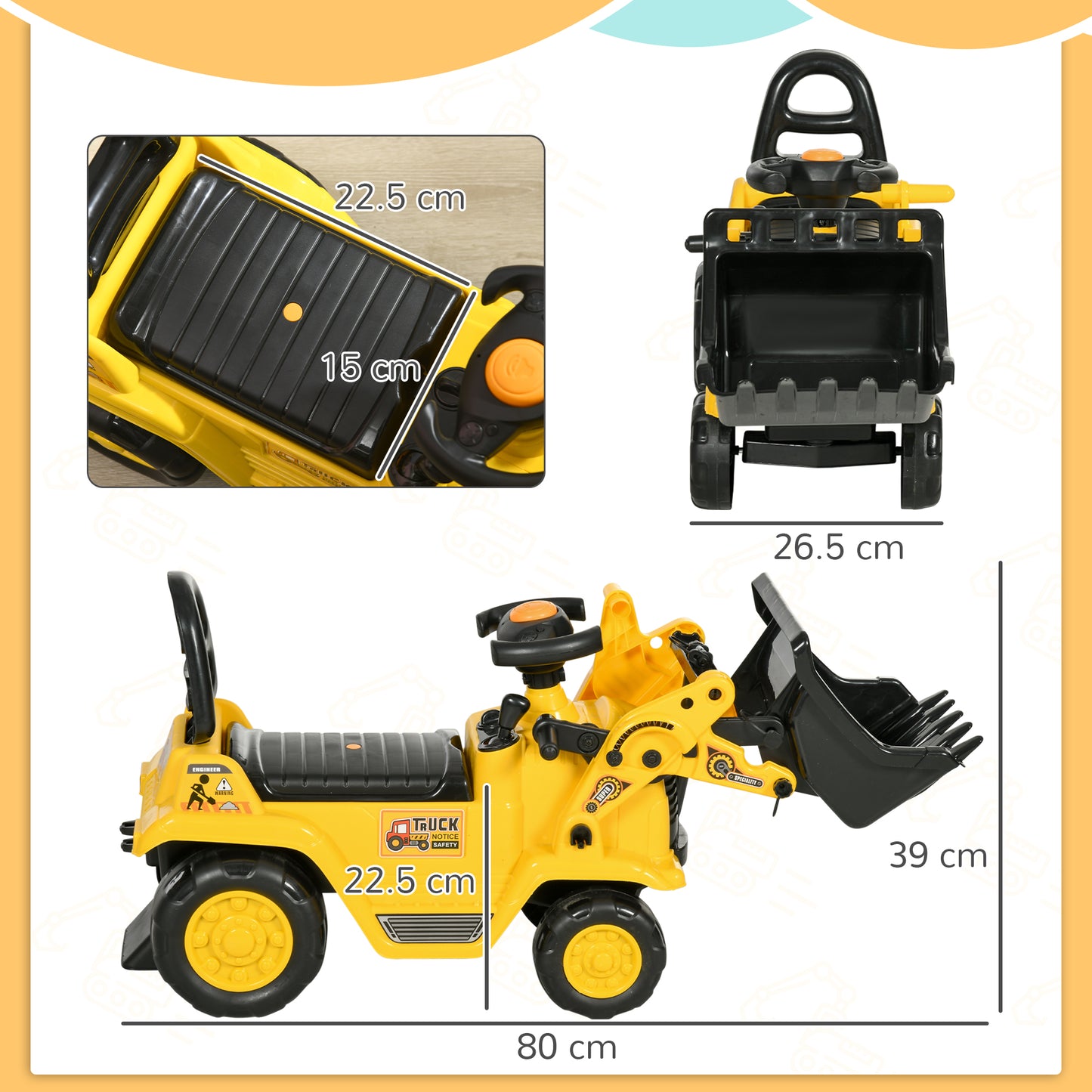 Ride On Tractor, 3 in 1 Ride On Excavator Toy