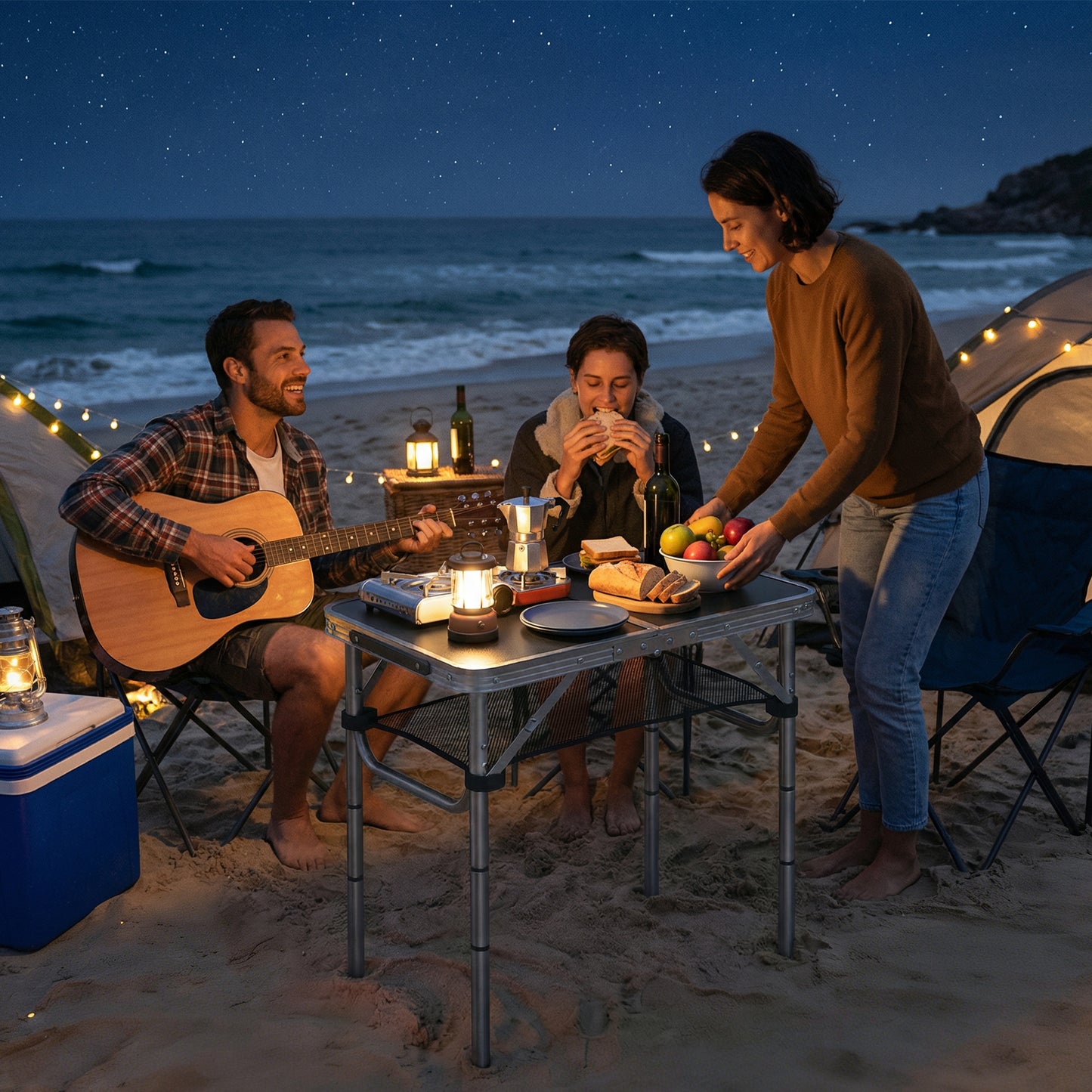 2ft Folding Camping Table, Picnic Table with Mesh Storage Layer (1)