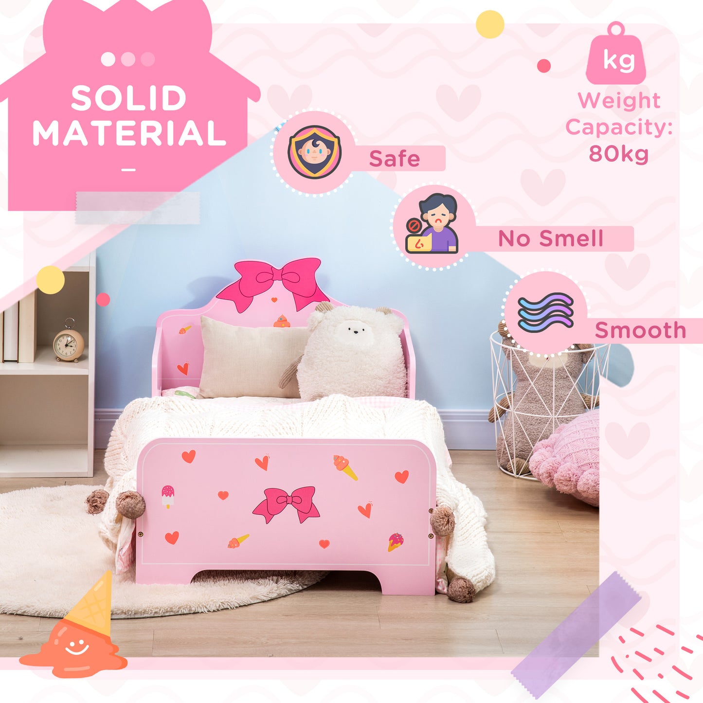 Princess-Themed Kids Toddler Bed w/ Cute Patterns, Safety Rails