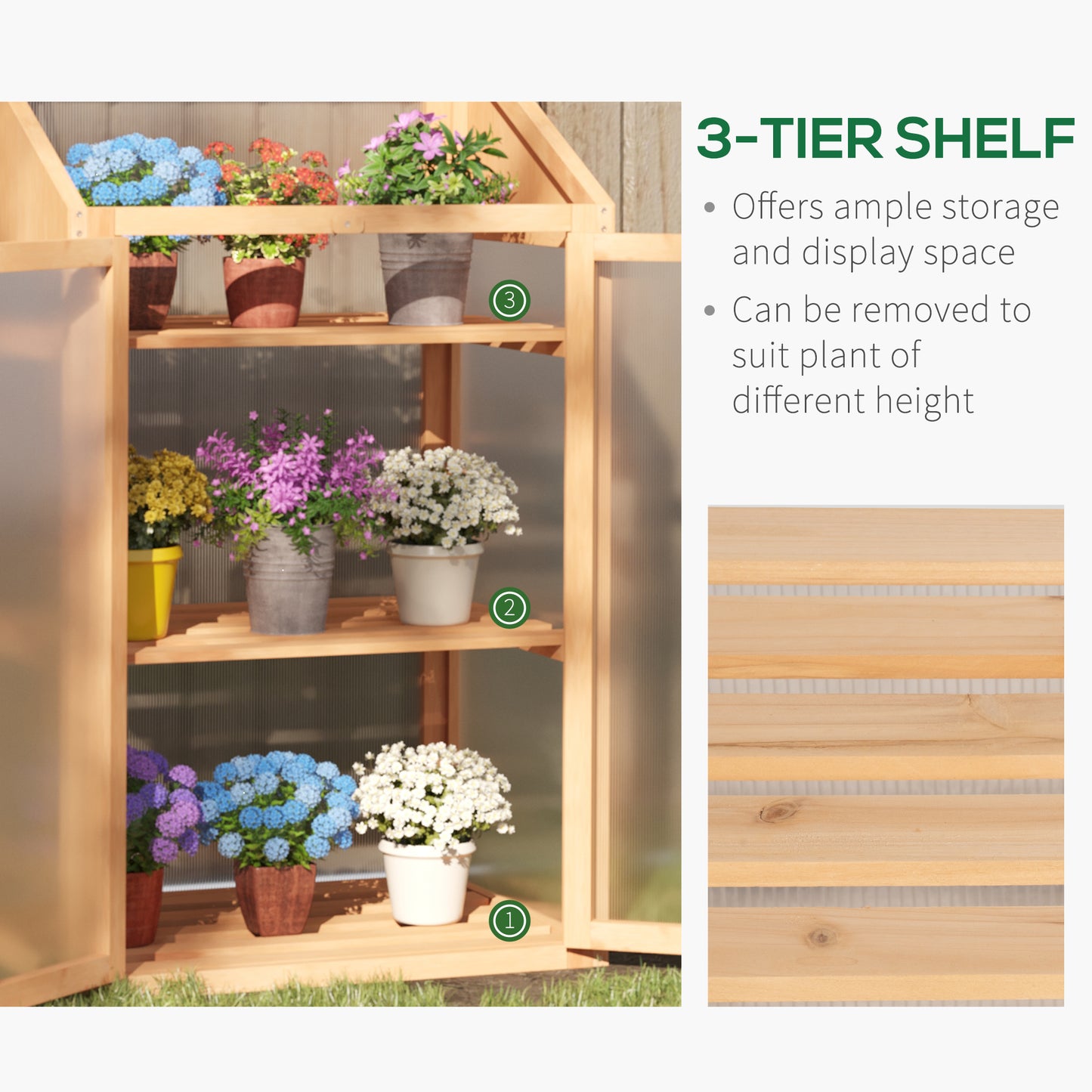 Wooden Cold Frame Polycarbonate Greenhouse with Openable Top Cover