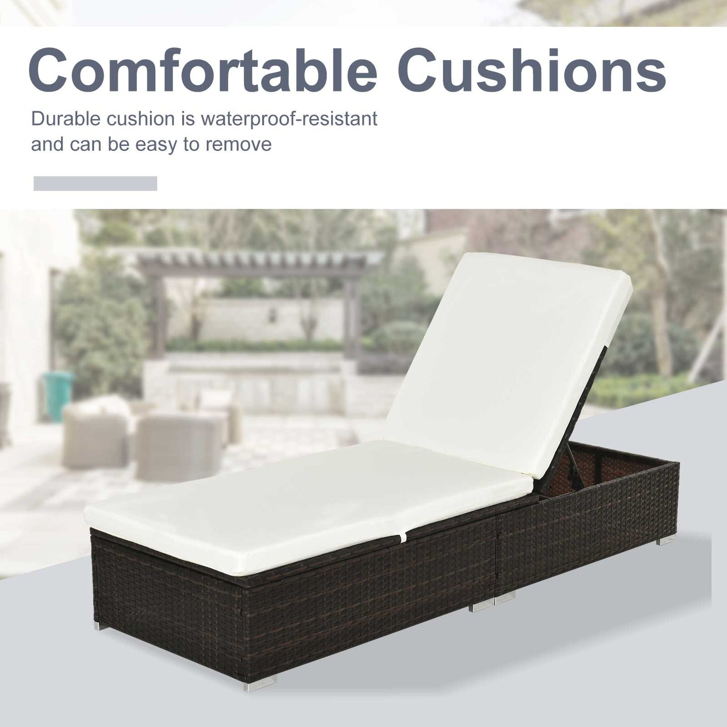 PE Rattan Sun Lounger, Five-level Adjustable Recliner Bed Chair