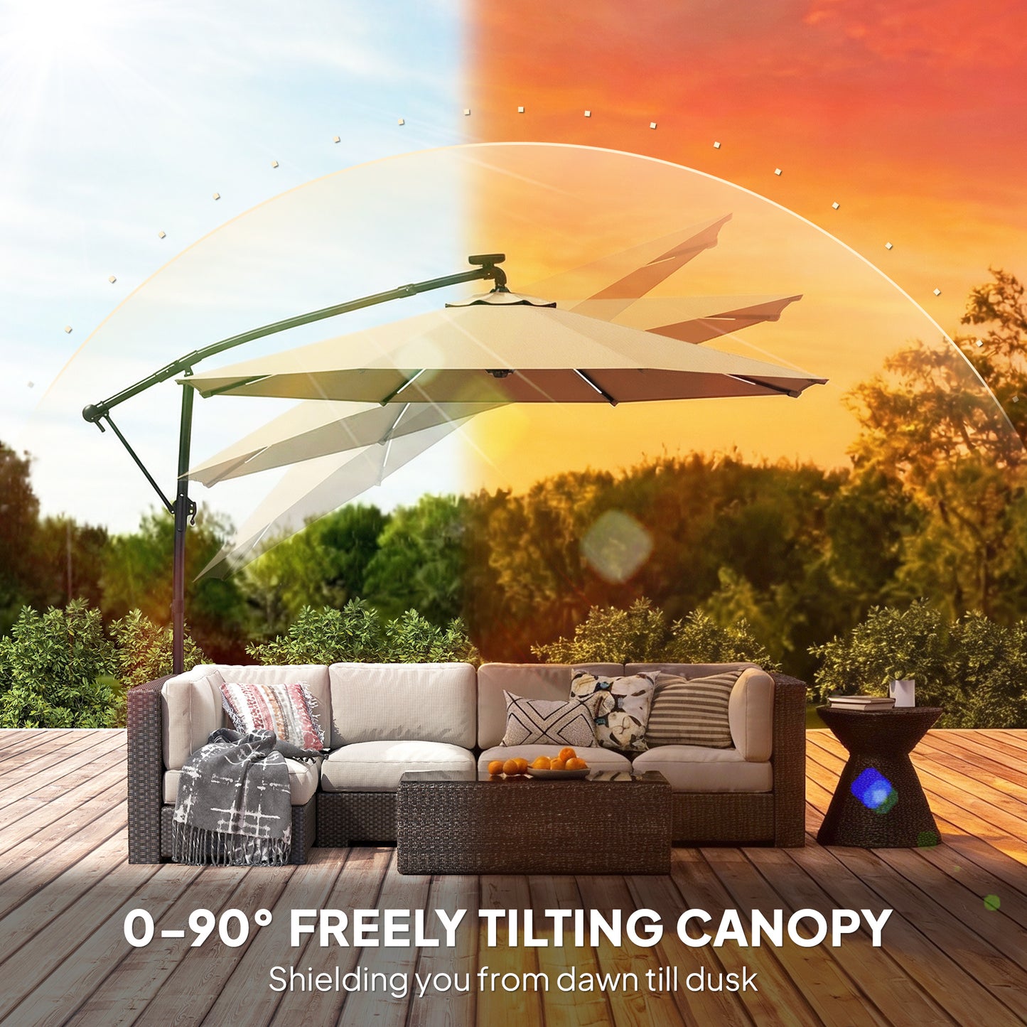 3 m Garden Cantilever Parasol with LED Solar Light