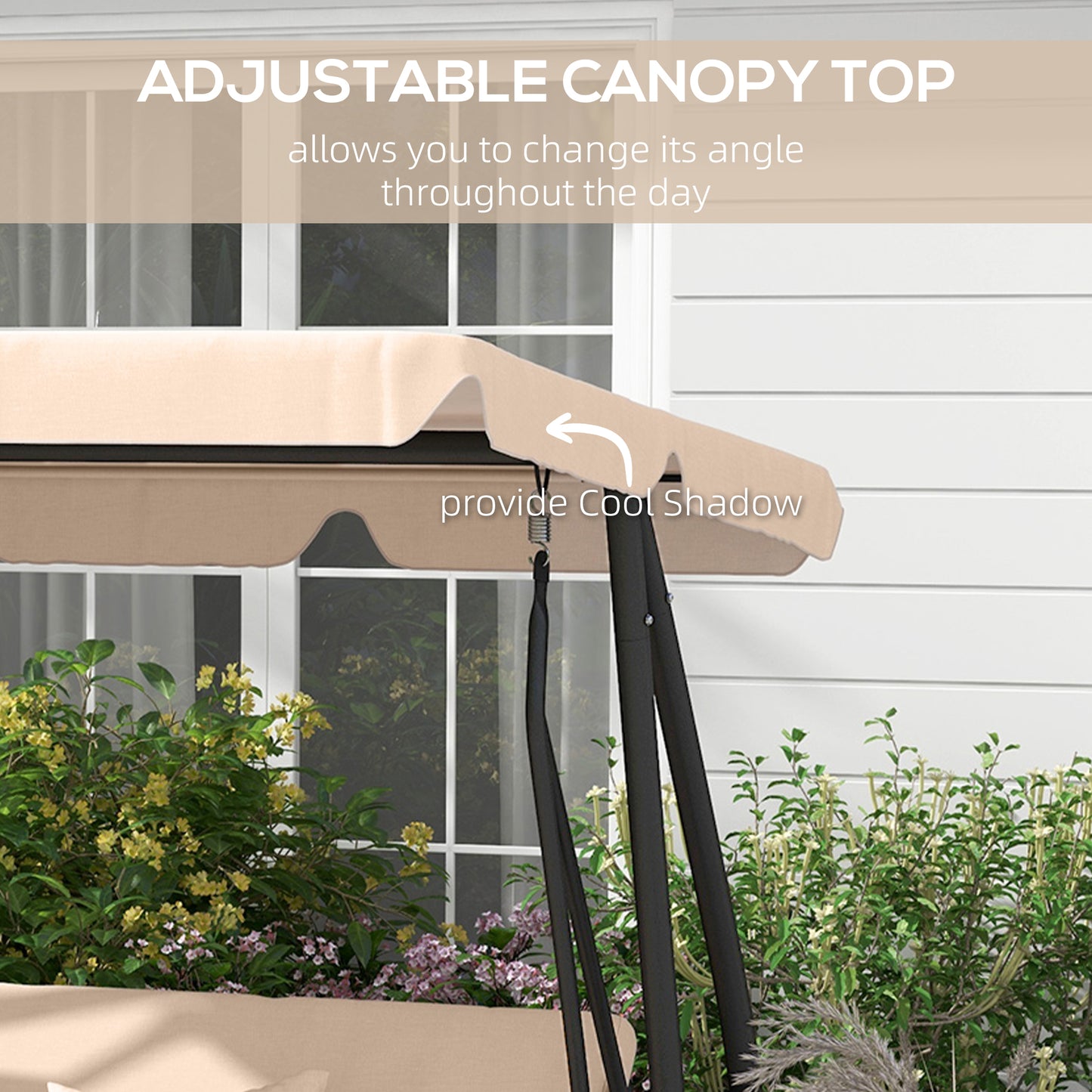Three-Person garden Swing Chair, with Adjustable Canopy