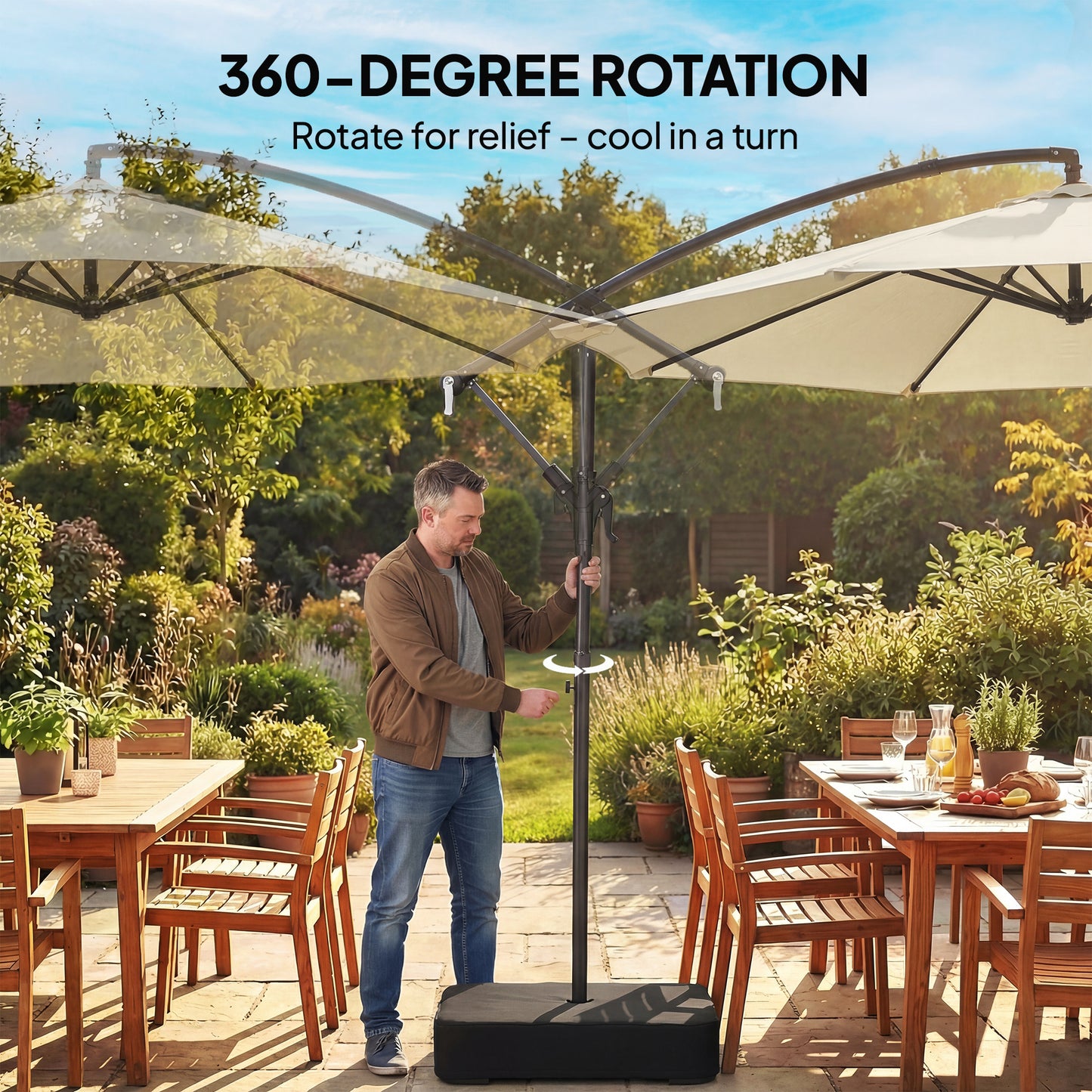 3 m Garden Cantilever Parasol with Cross Base, Sandbag
