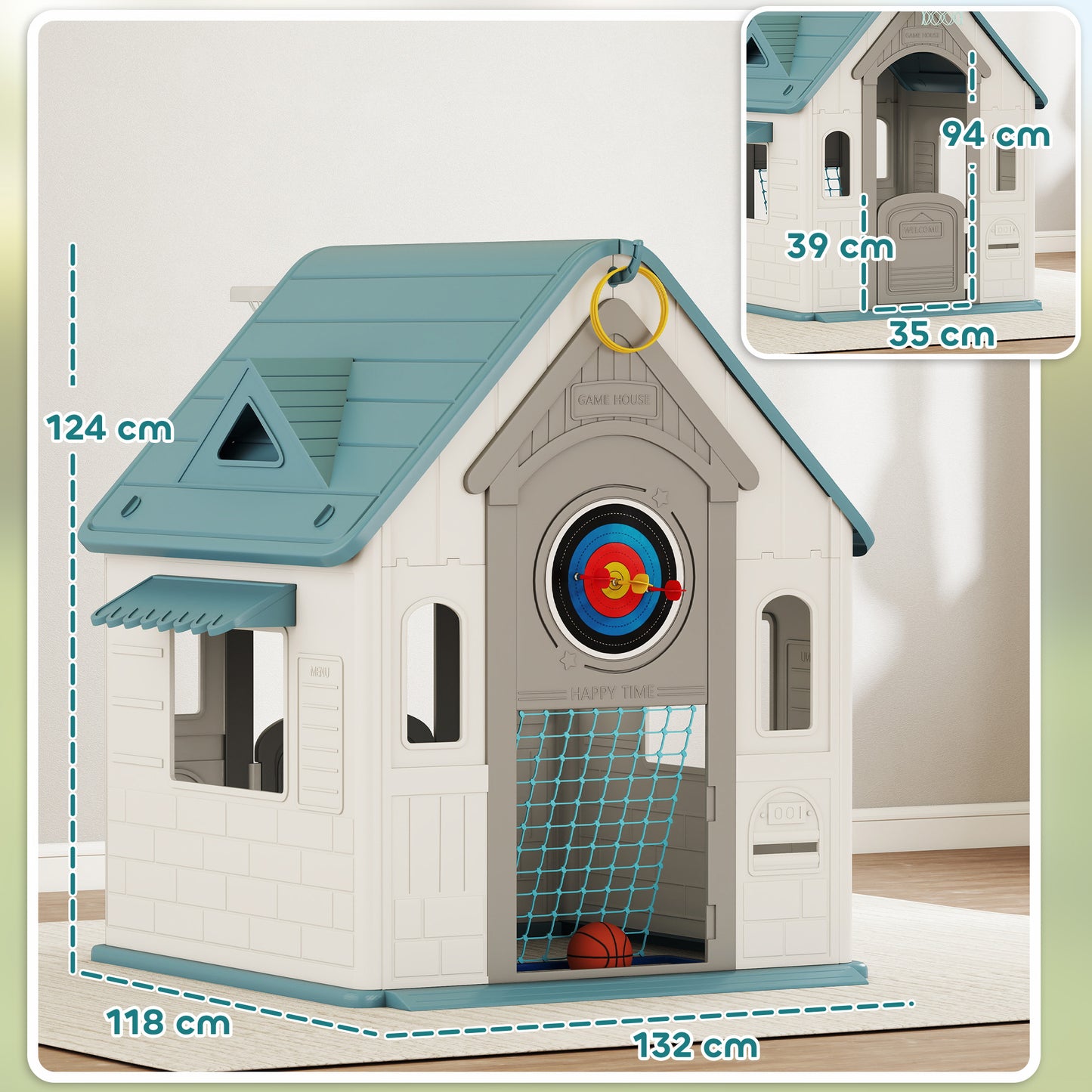5-in-1 Playhouse for Kids Outdoor Indoor with Basketball Hoop