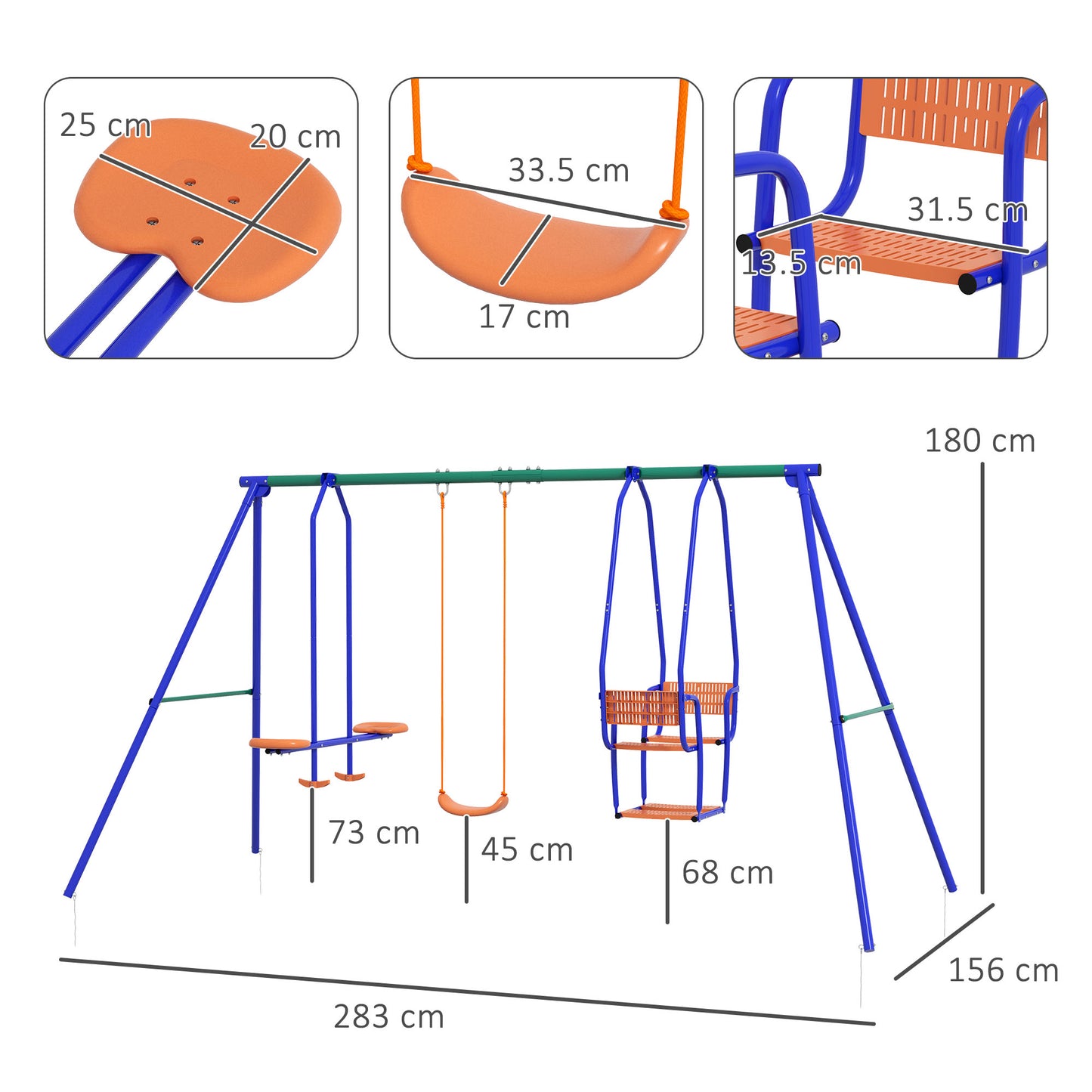 Three-In-One Kids Metal Swing Set with Swing, Glider