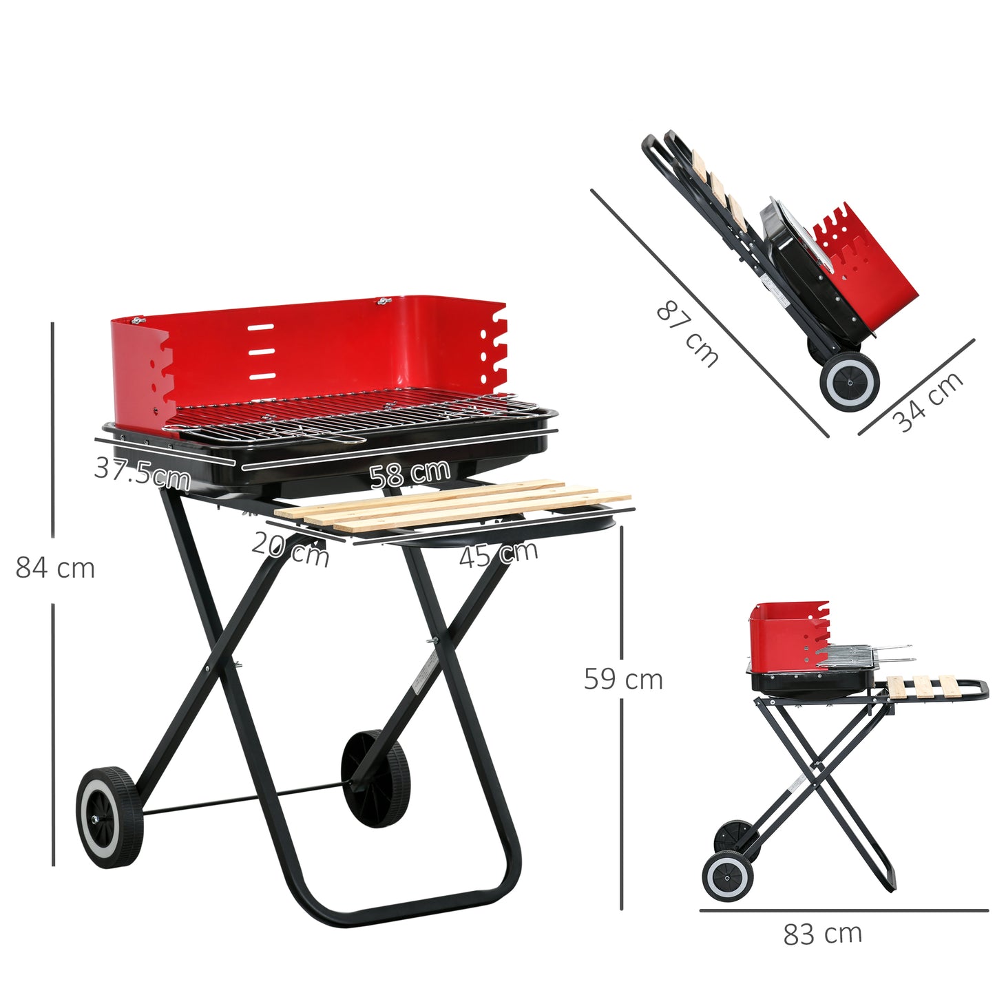 Charcoal Trolley BBQ Barbecue Grill Patio Camping Picnic Garden