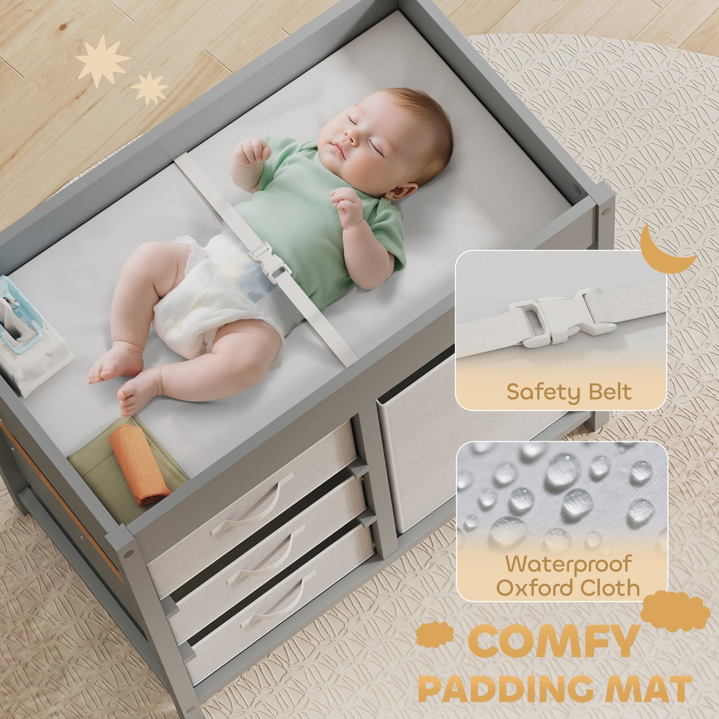 Baby Changing Unit with 4 Storage Drawers, Mat for Bedroom Nursery