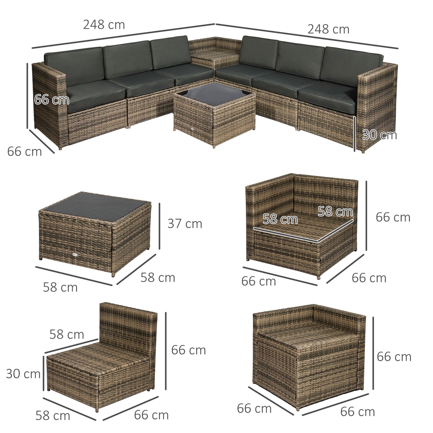8 Pieces Outdoor PE Rattan Sofa Set with Cushions