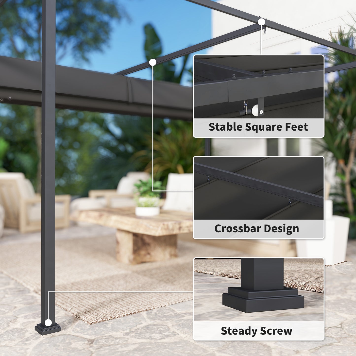 4 x 3m Metal Pergola, with Retractable Canopy Roof