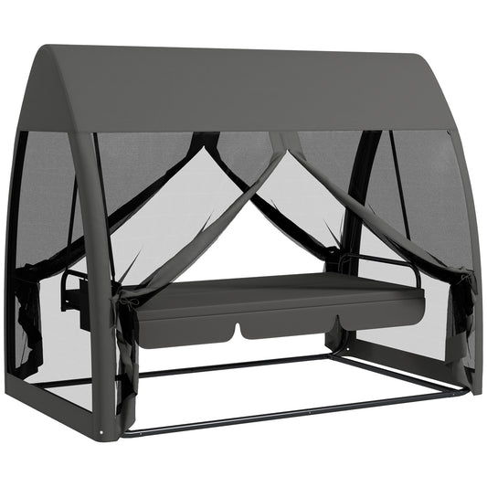 Three-Seater Convertible Swing Chair/Bed, with Curtained Canopy