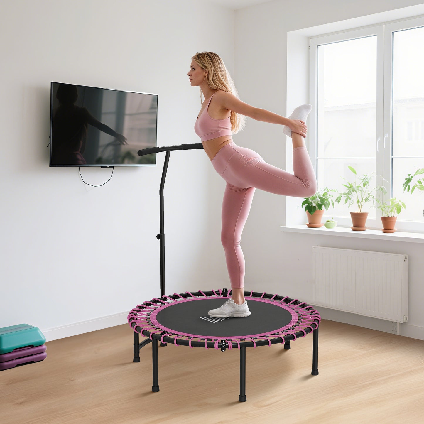 Mini Round Steel Frame Trampoline w/ Adjustable Handle