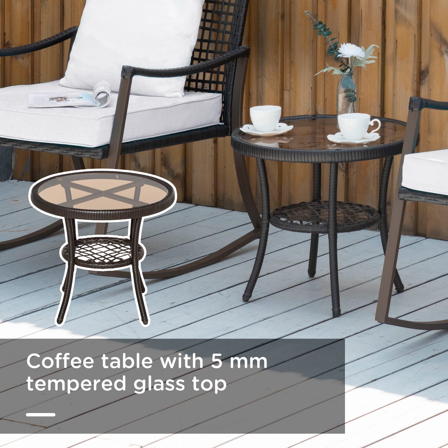Rattan Bistro Set, 3 Pieces Wicker Garden Furniture Set