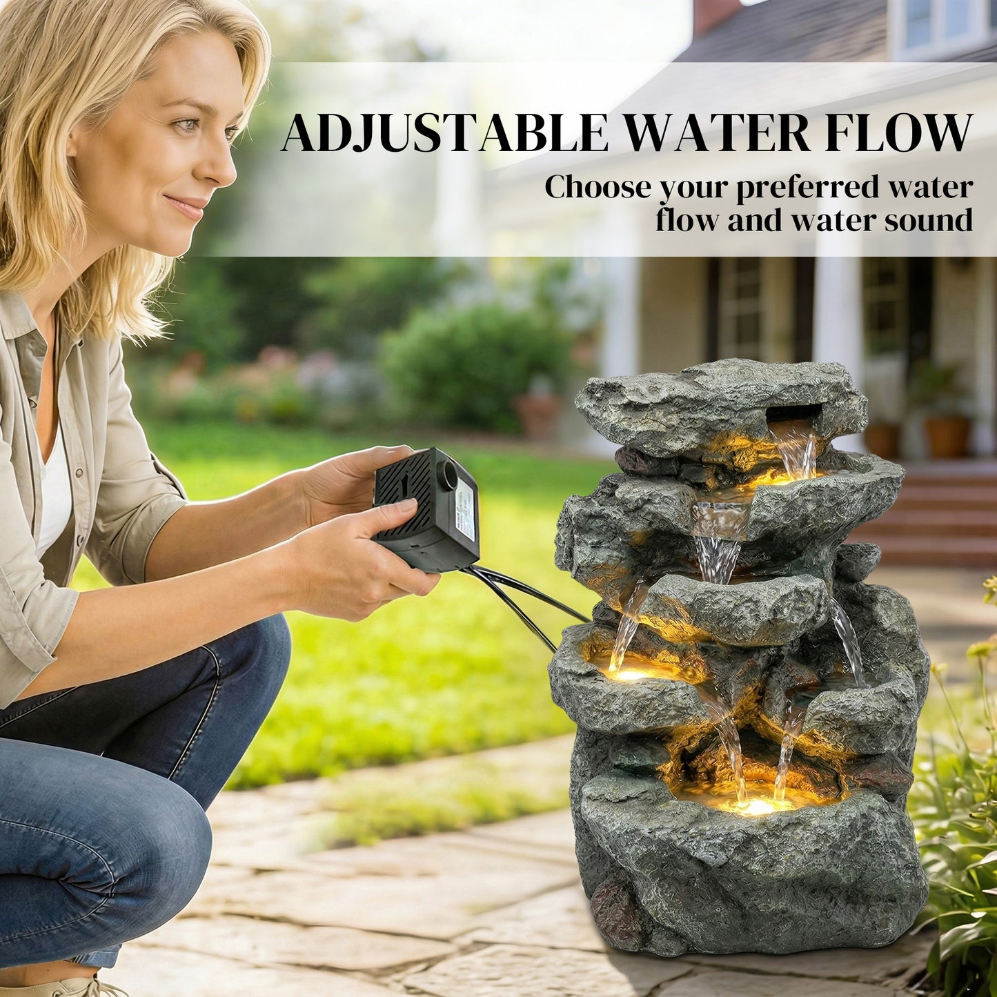 Outdoor Fountain with 6-Tier Rock Design