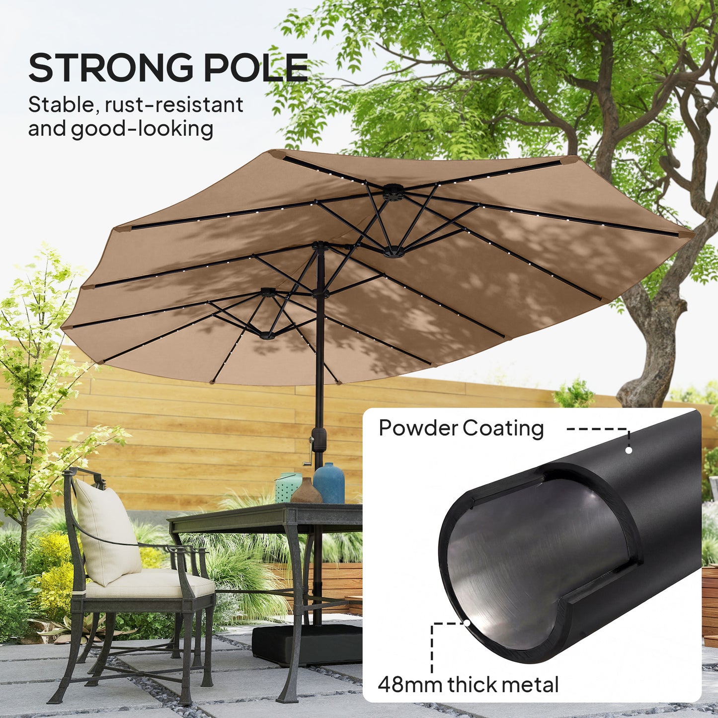 Patio Umbrella Double-Sided Outdoor Umbrella with Solar Lights Base
