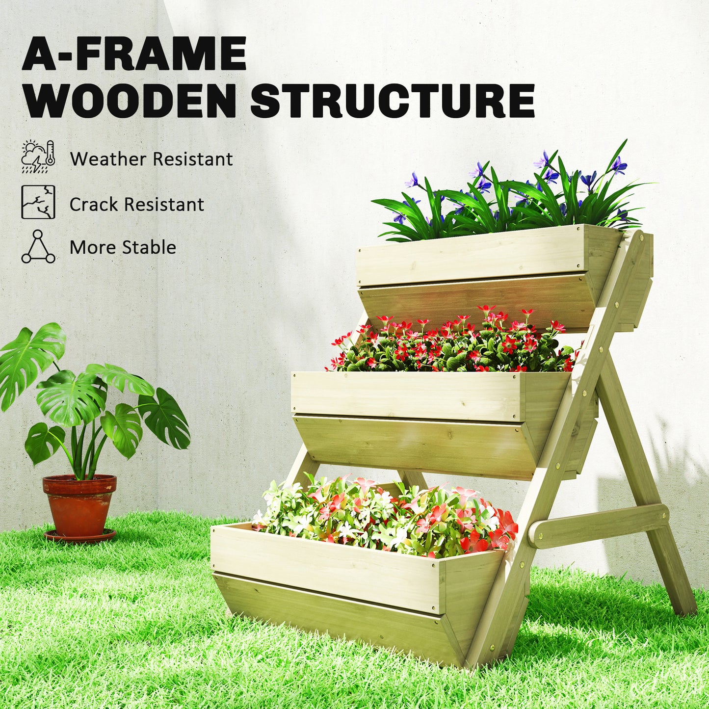 3 Tier Raised Garden Bed Wooden Elevated Planter Box Kit