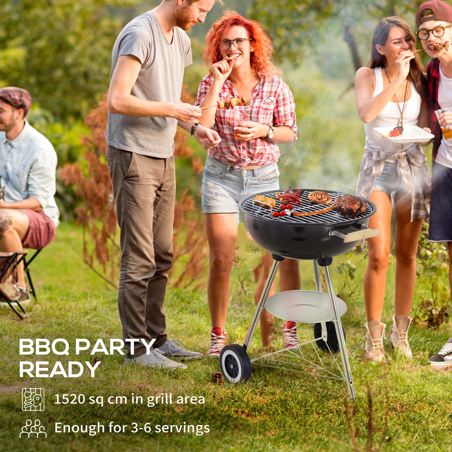 Portable Round Kettle Charcoal Grill BBQ Smoker