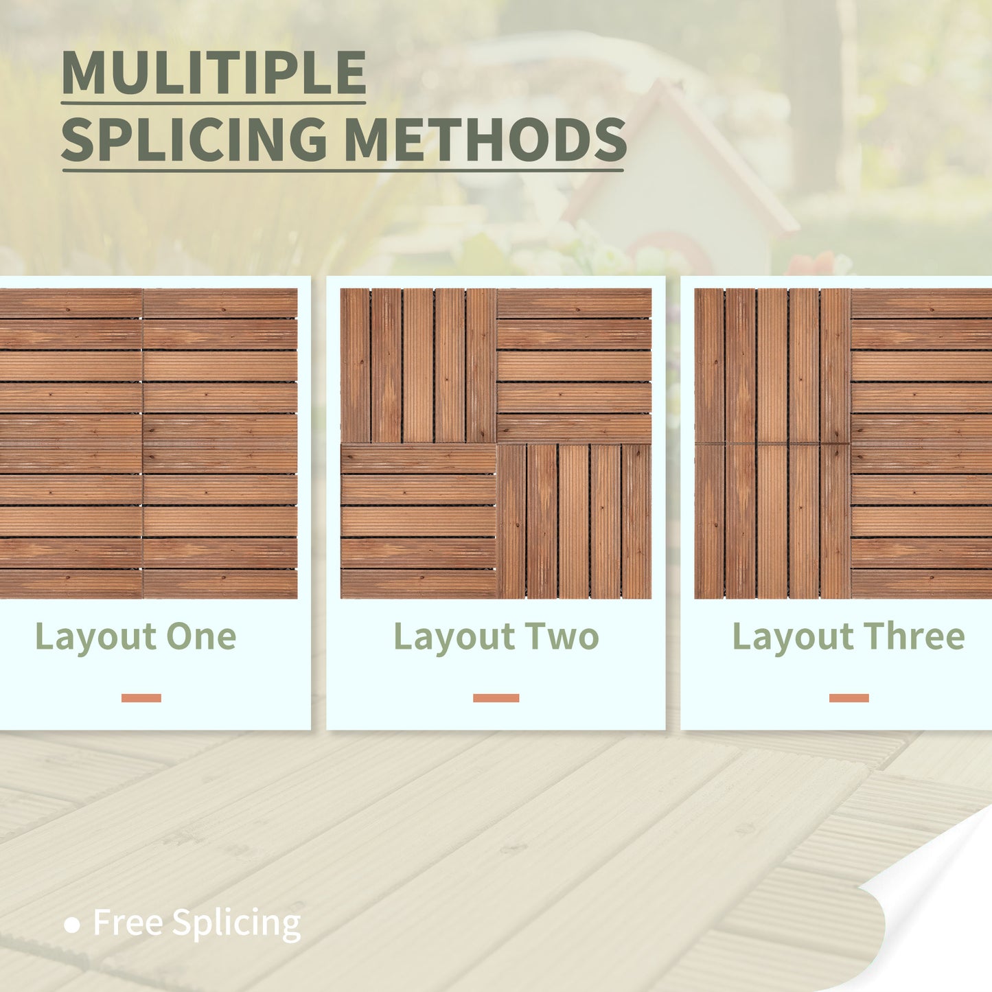 27 Pcs Solid Wood Interlocking Decking Tiles For Patio, Balcony
