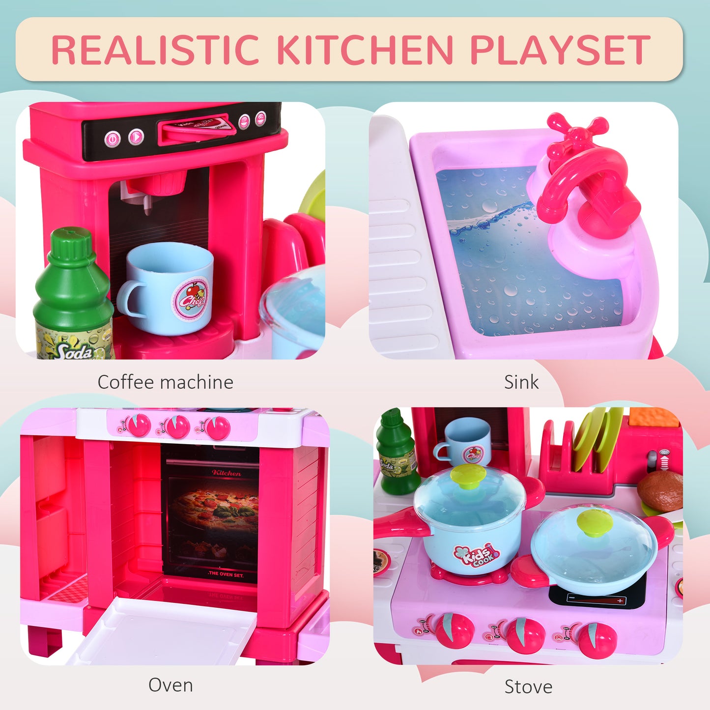 38 Pcs Kids Children Kitchen Play Set w/ Realistic Sounds Lights