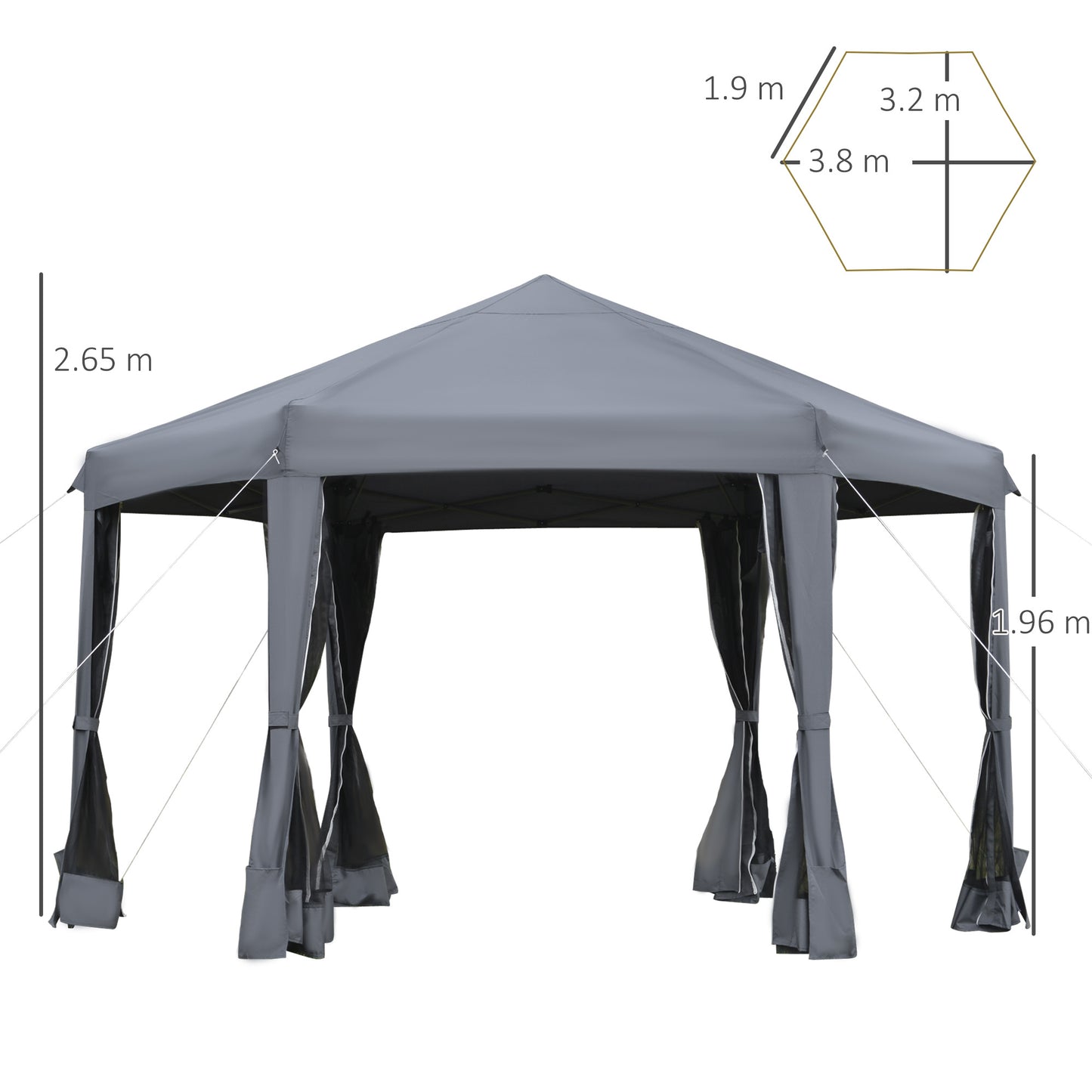 3.8m x 3.2m Pop Up Gazebo Hexagonal Canopy Tent Outdoor Sun