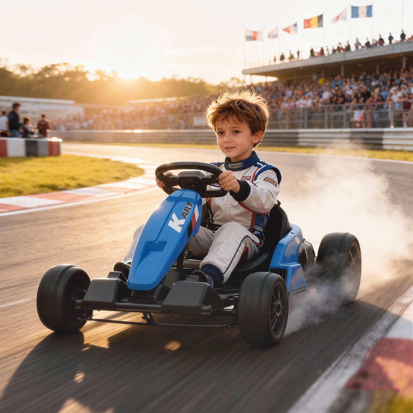 24V Electric Go Kart, Drift Kart with Adjustable Seat, Slow Start