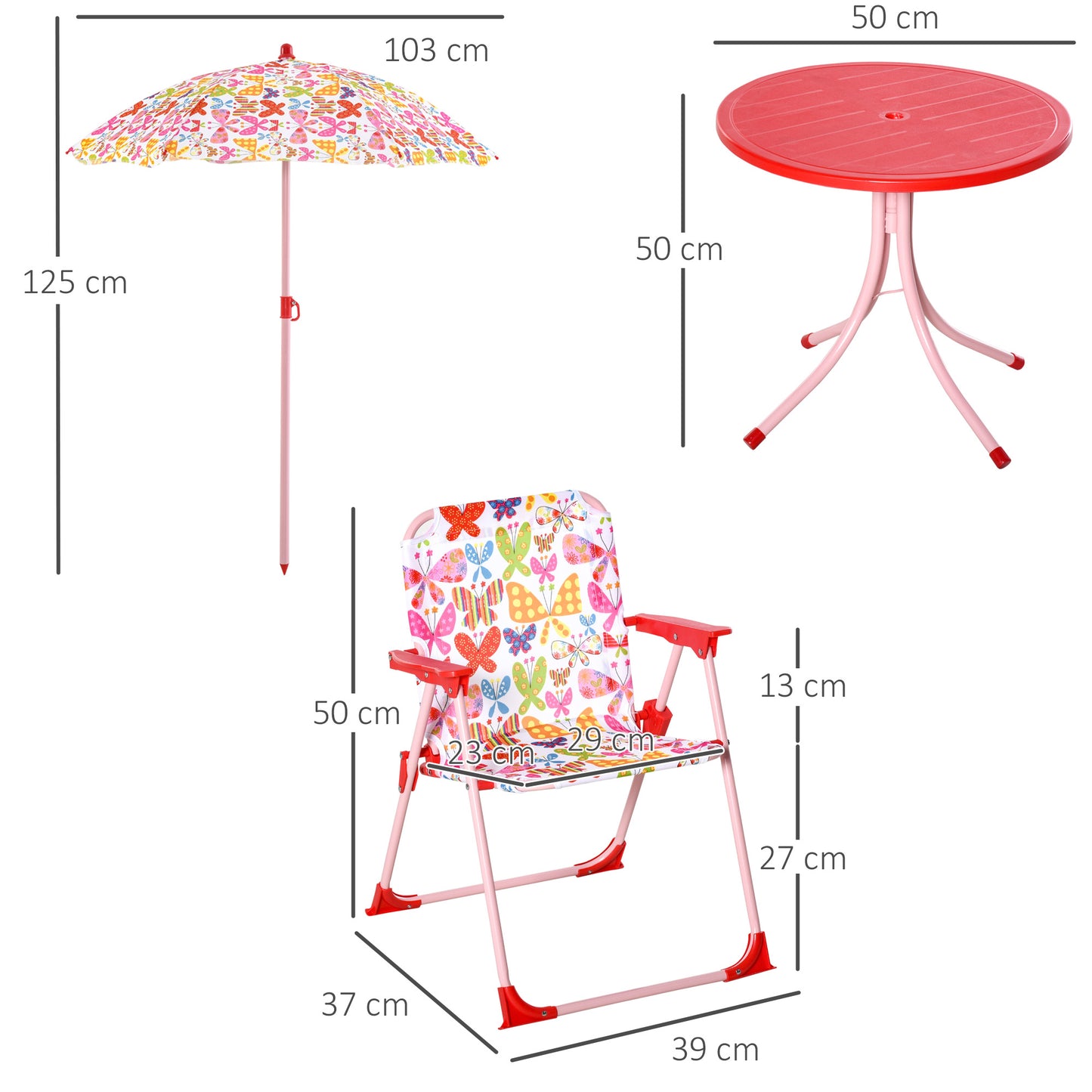 Kids Outdoor Bistro Table and Chair Set Butterfly Pattern Garden