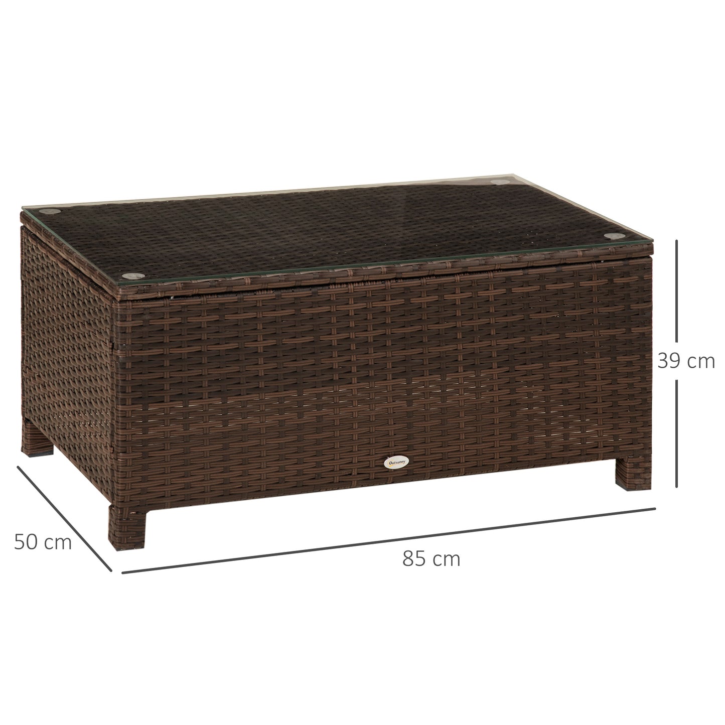 PE Rattan Garden Coffee Table with Glass Table Top