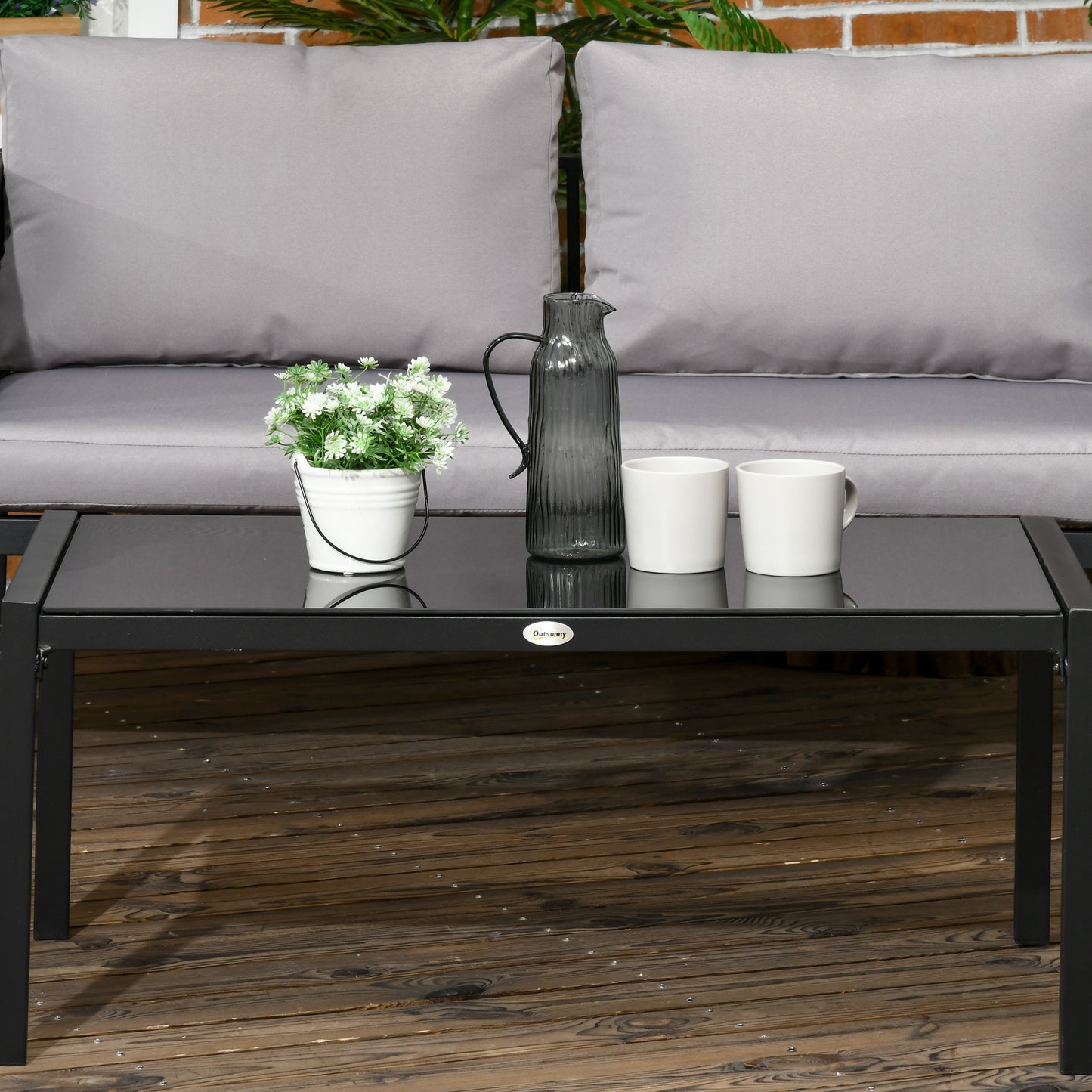 4 Piece Metal Garden Furniture Set with Tempered Glass Coffee Table