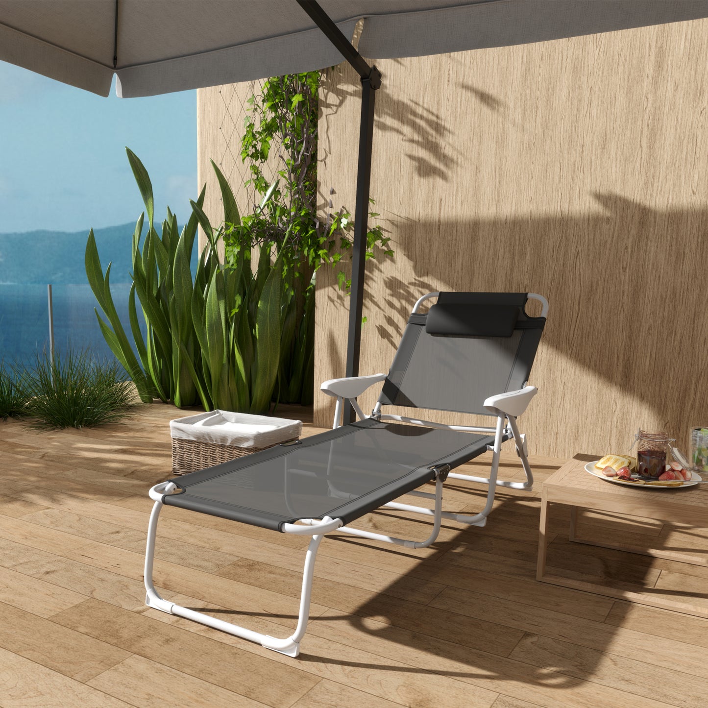 Foldable Lounge Chair with 4-Level Adjustable Backrest & Headrest