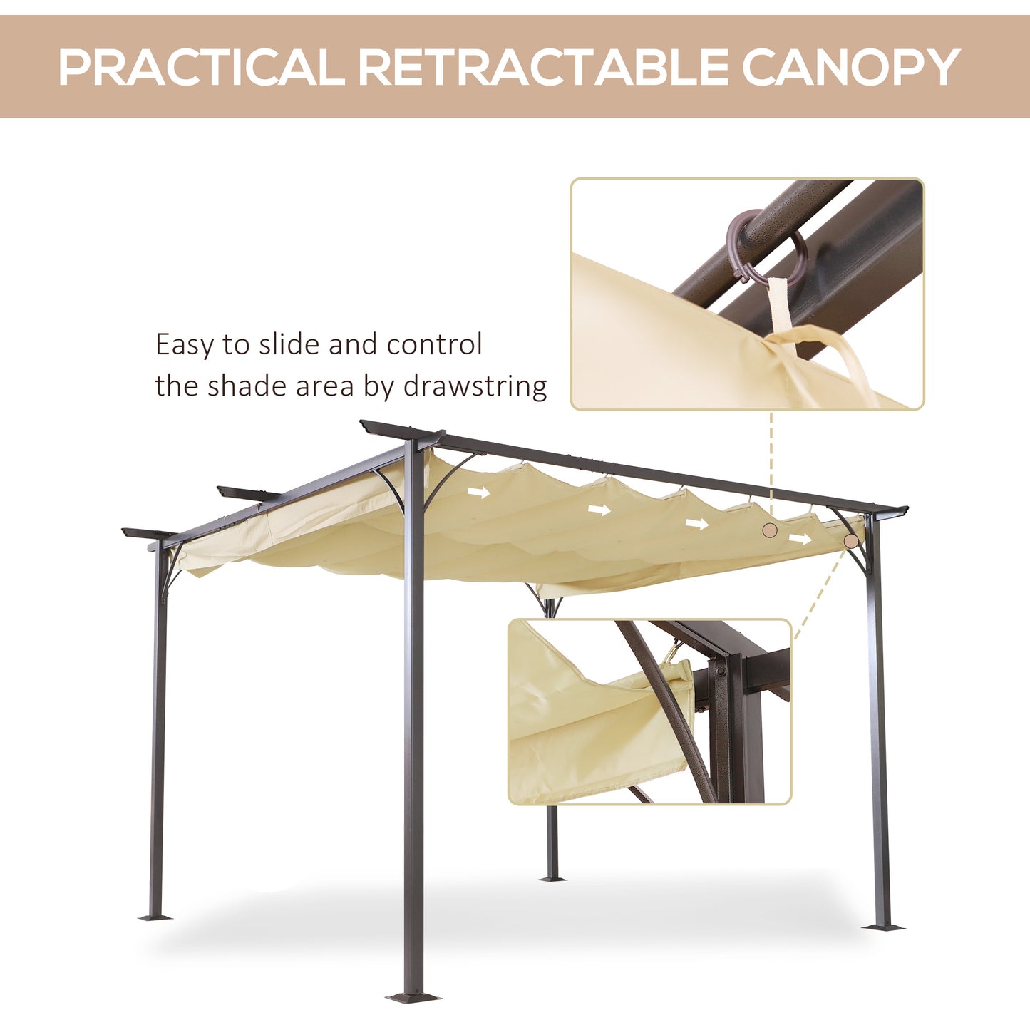 3.5M X 3.5M Metal Pergola Gazebo Awning Retractable Canopy Outdoor