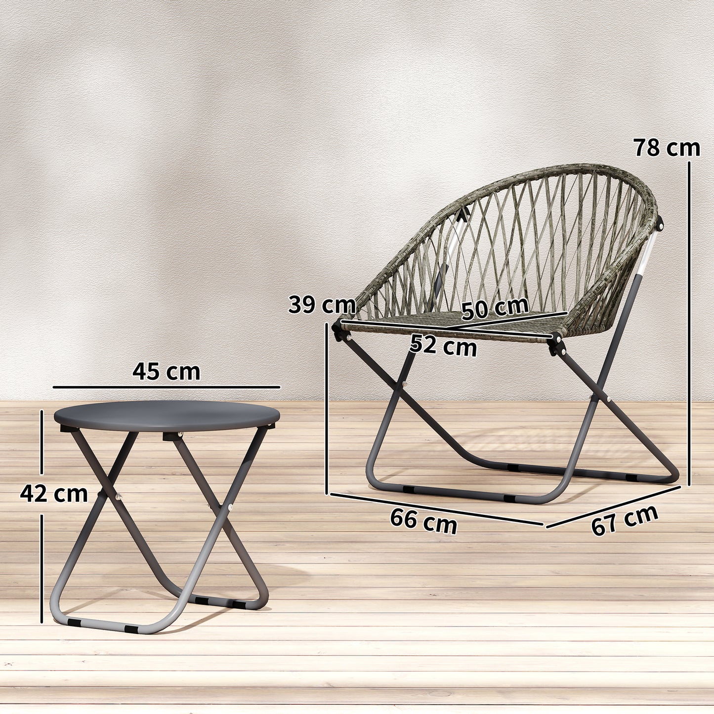 Patio Bistro Set, Folding Patio Furniture Set with 2 Chairs and Table