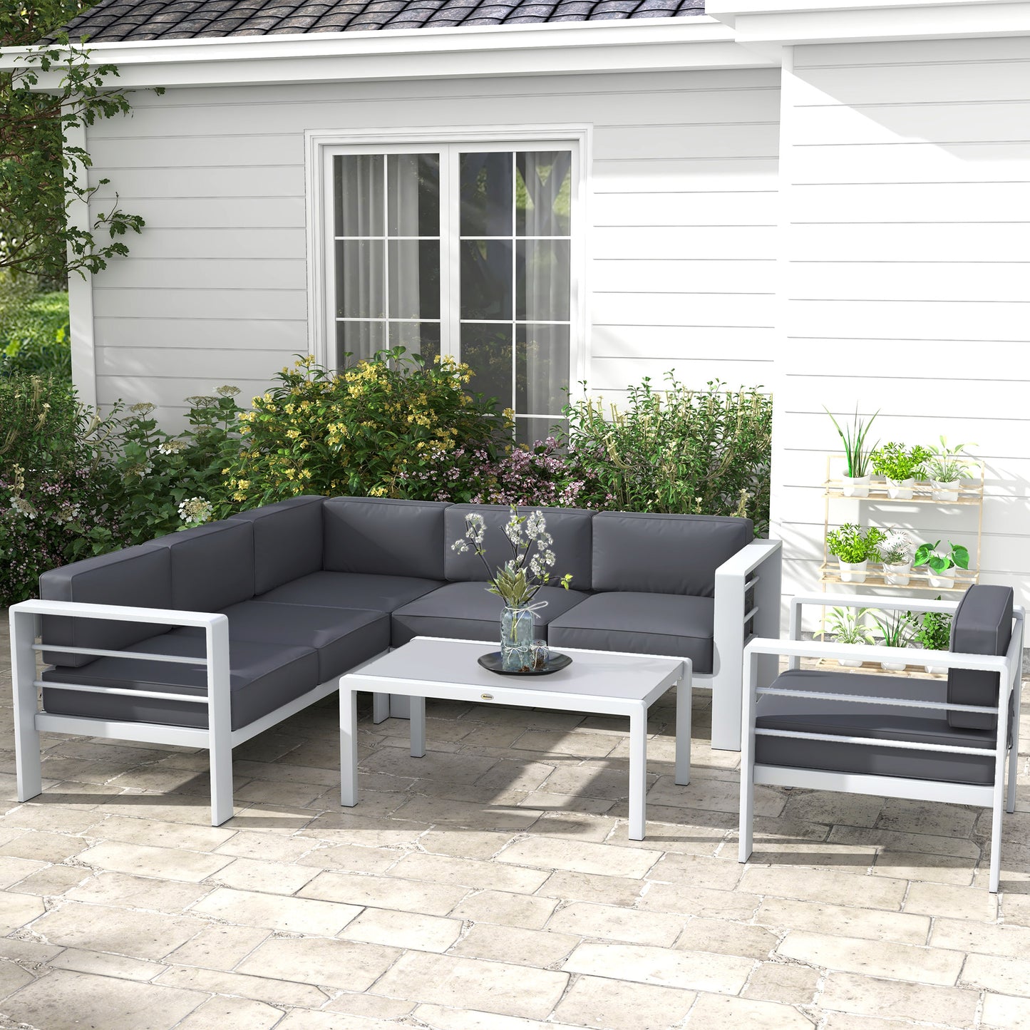 Five-Piece Aluminium Garden Sofa Set, with Glass-Top Table