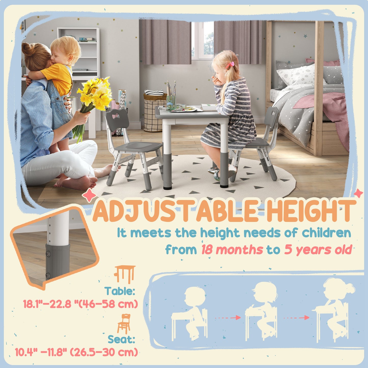 Height Adjustable Toddler Table and Chair Set (1)