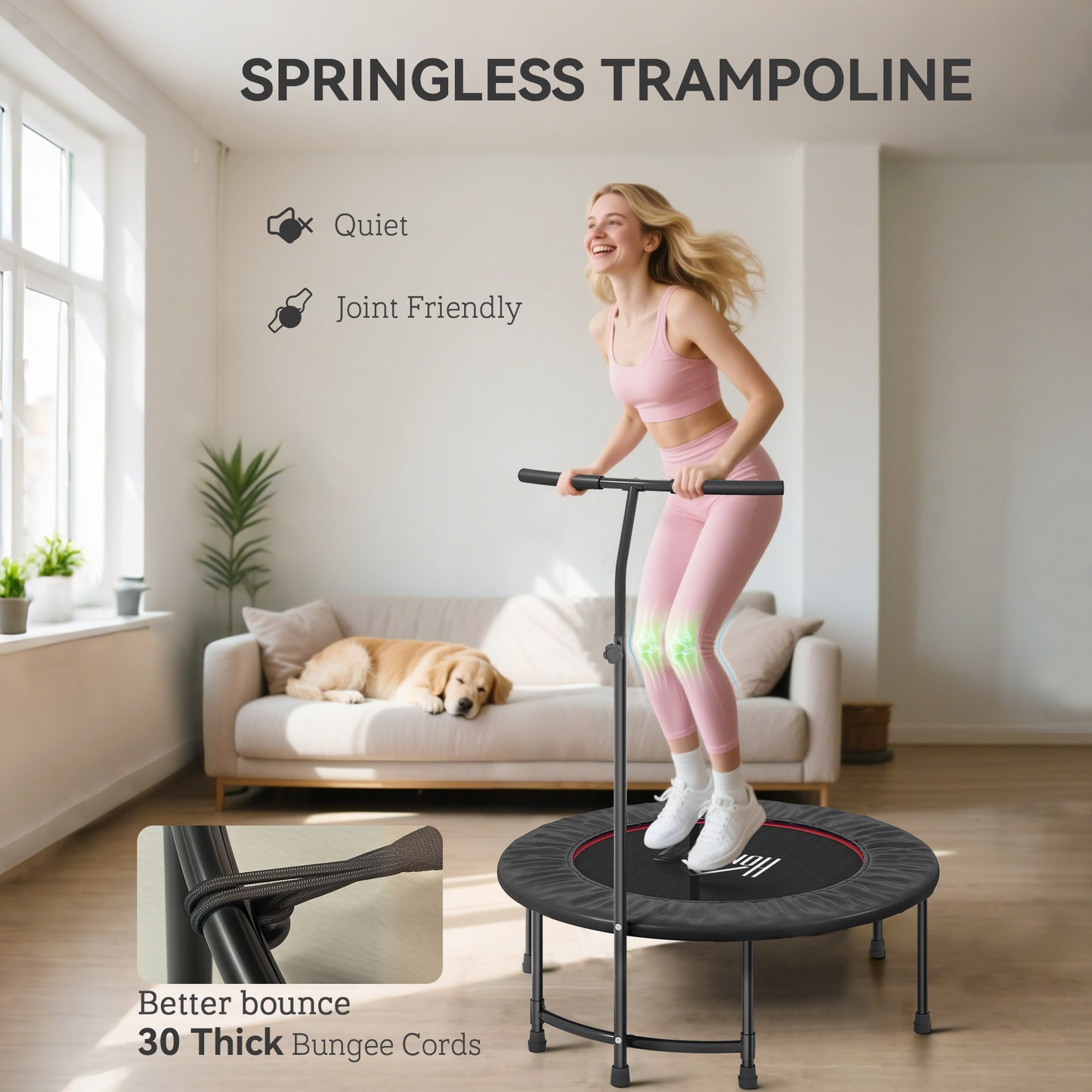 40" Fitness Trampoline with Adjustable Handle, Rebounder Trampoline