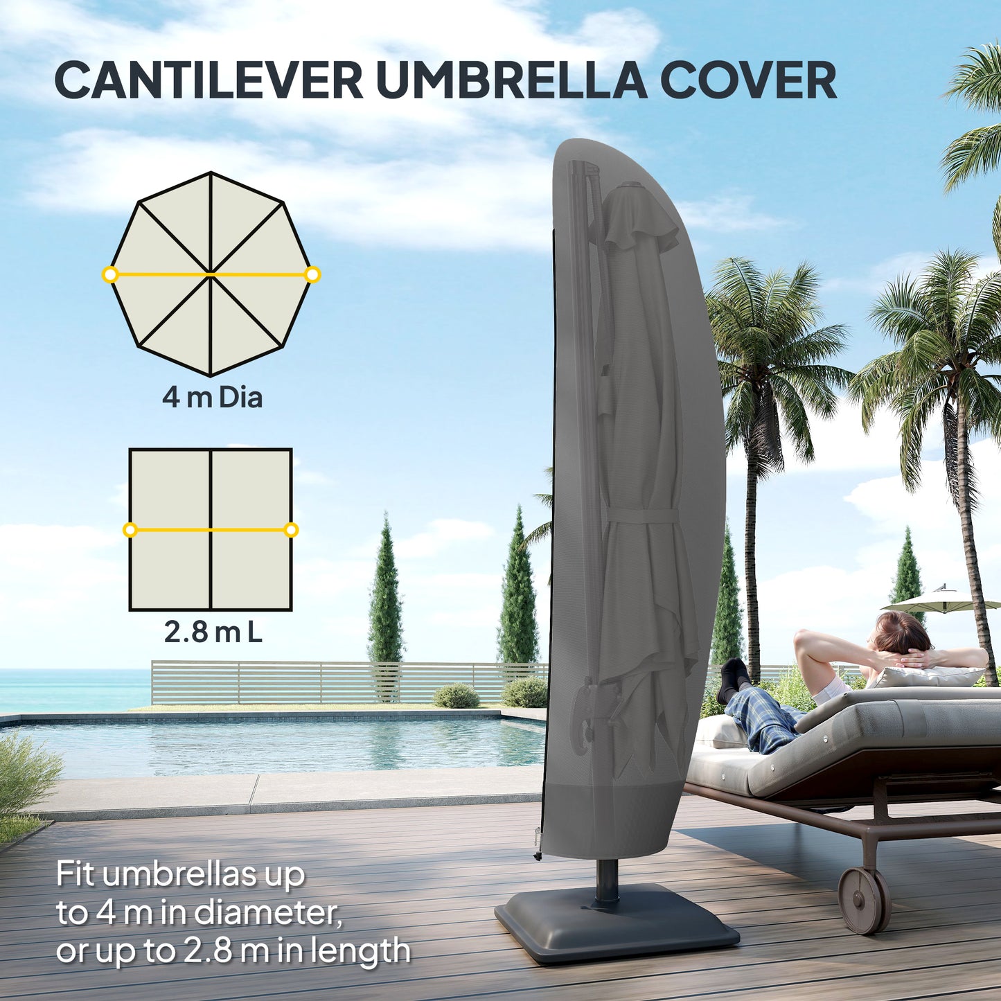 Parasol Cover, 600D Oxford Cantilever Umbrella Cover Fit