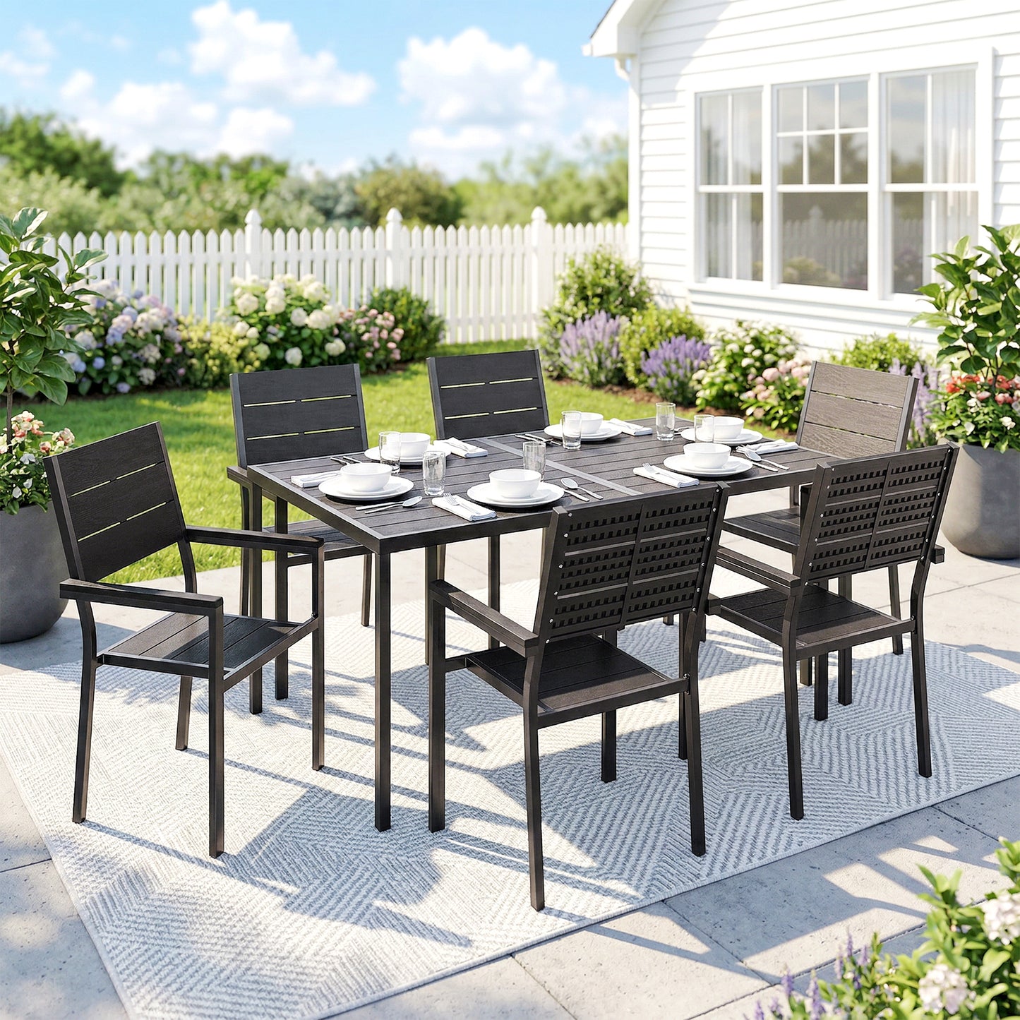 7 Pieces Outdoor Dining Set, Patio Table and Chairs for 6