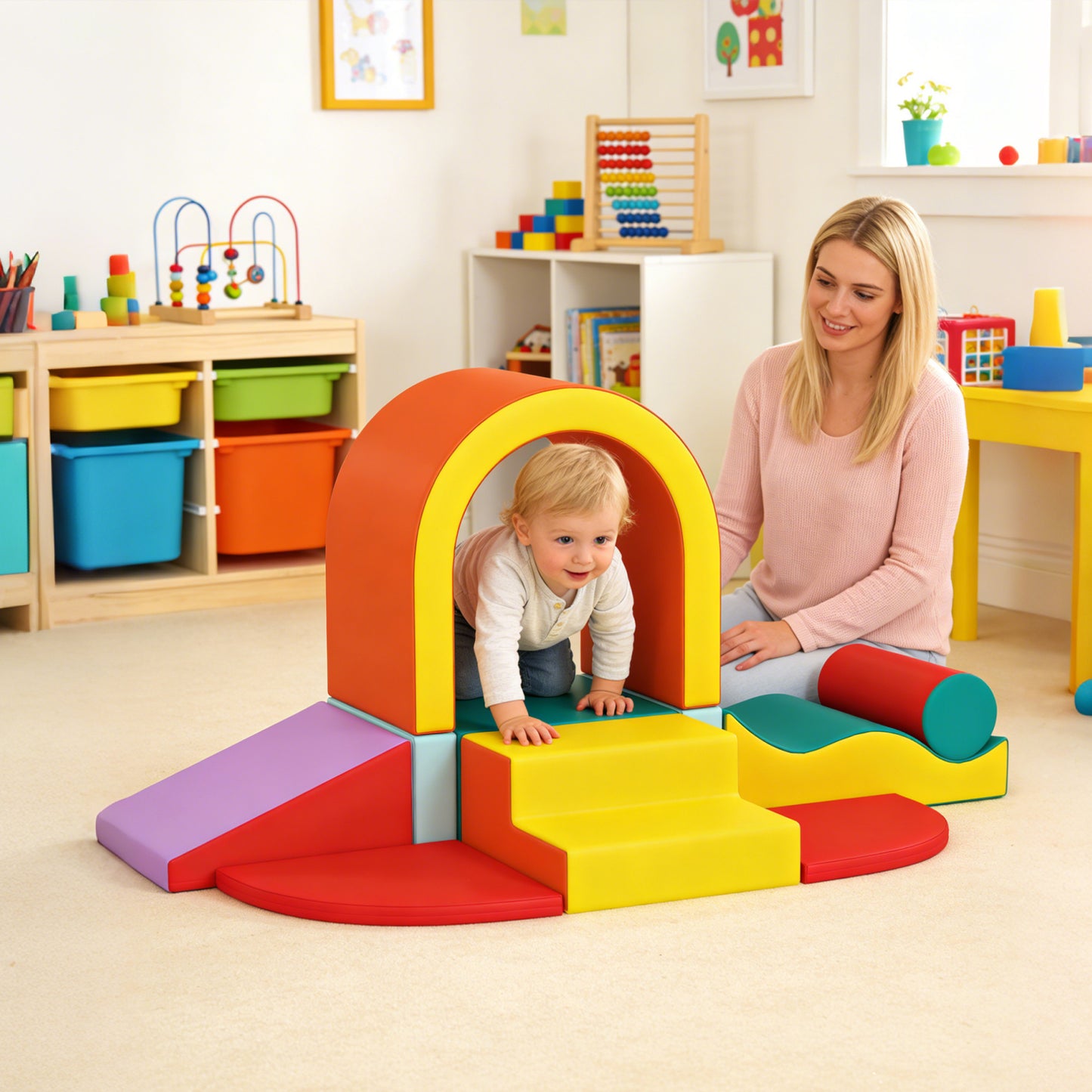 Kids Soft Play Set, 10PCs PU Leather Foam Climbing Blocks for Climb