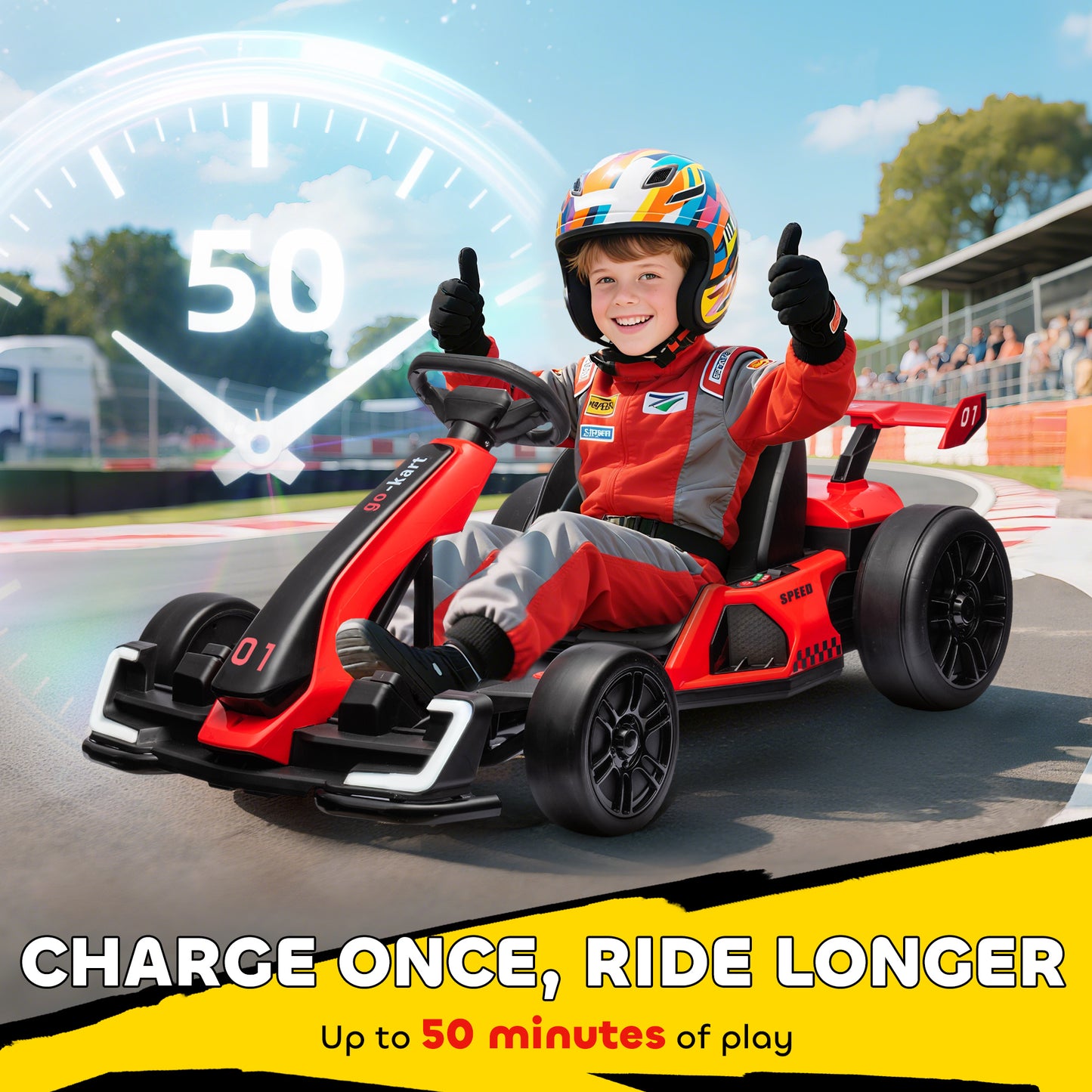 24V Electric Go Kart for Kids with Adjustable Seat for 6-12 Years