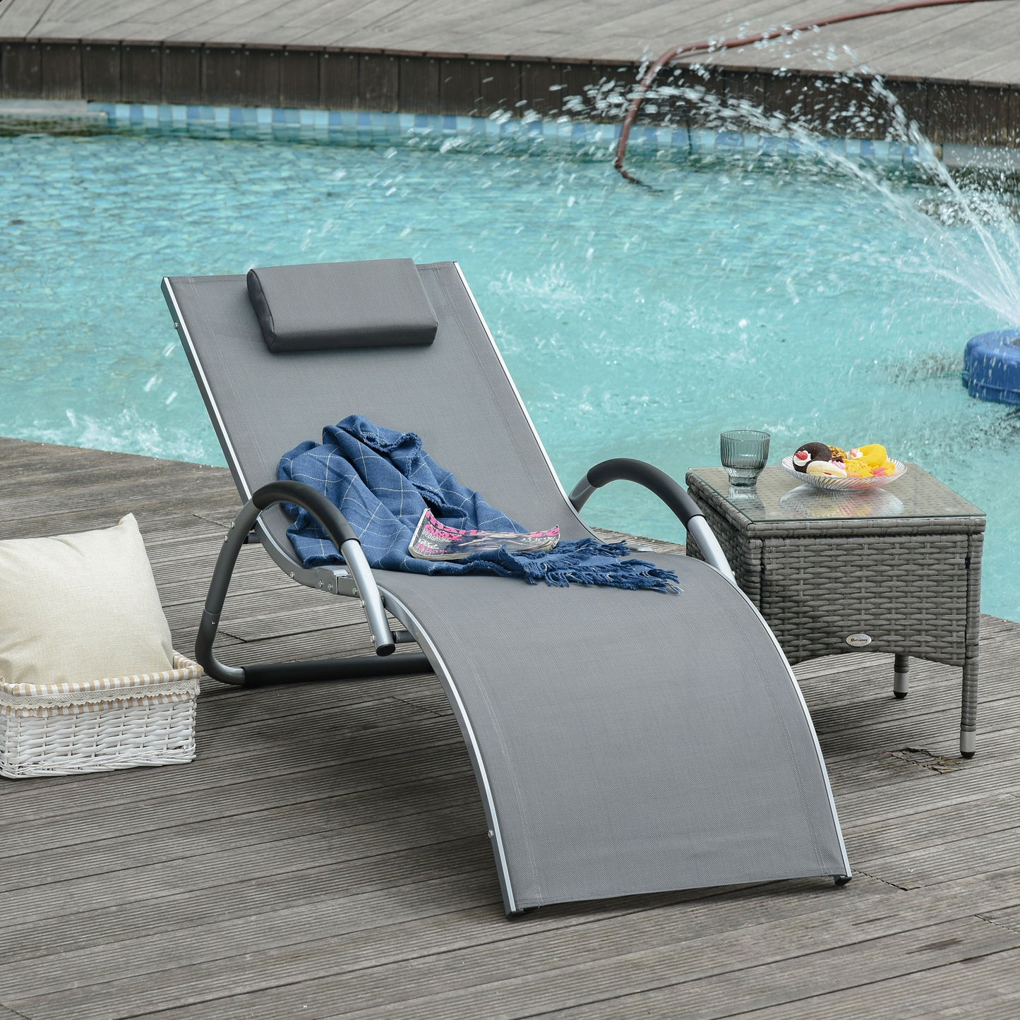 Sun Lounger Reclining Chair Portable Armchair with Pillow