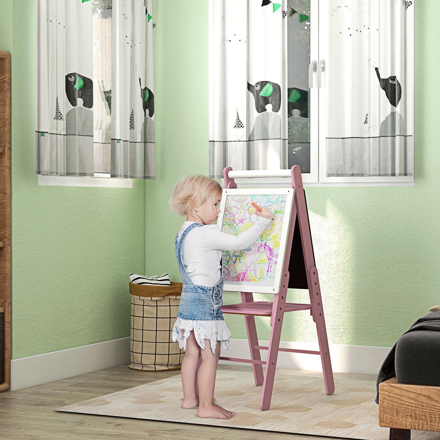 Three-In-One Easel for Kids, with Paper Roll, Adjustable Height