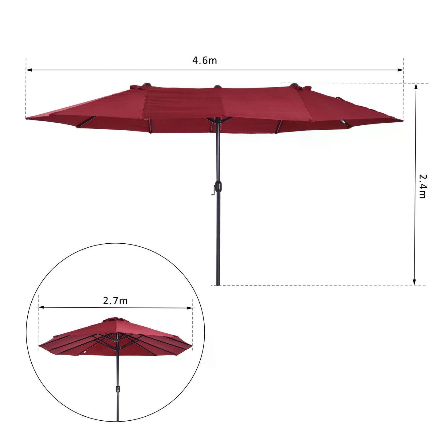 4.6m Double-Sided Patio Parasol Sun Umbrella