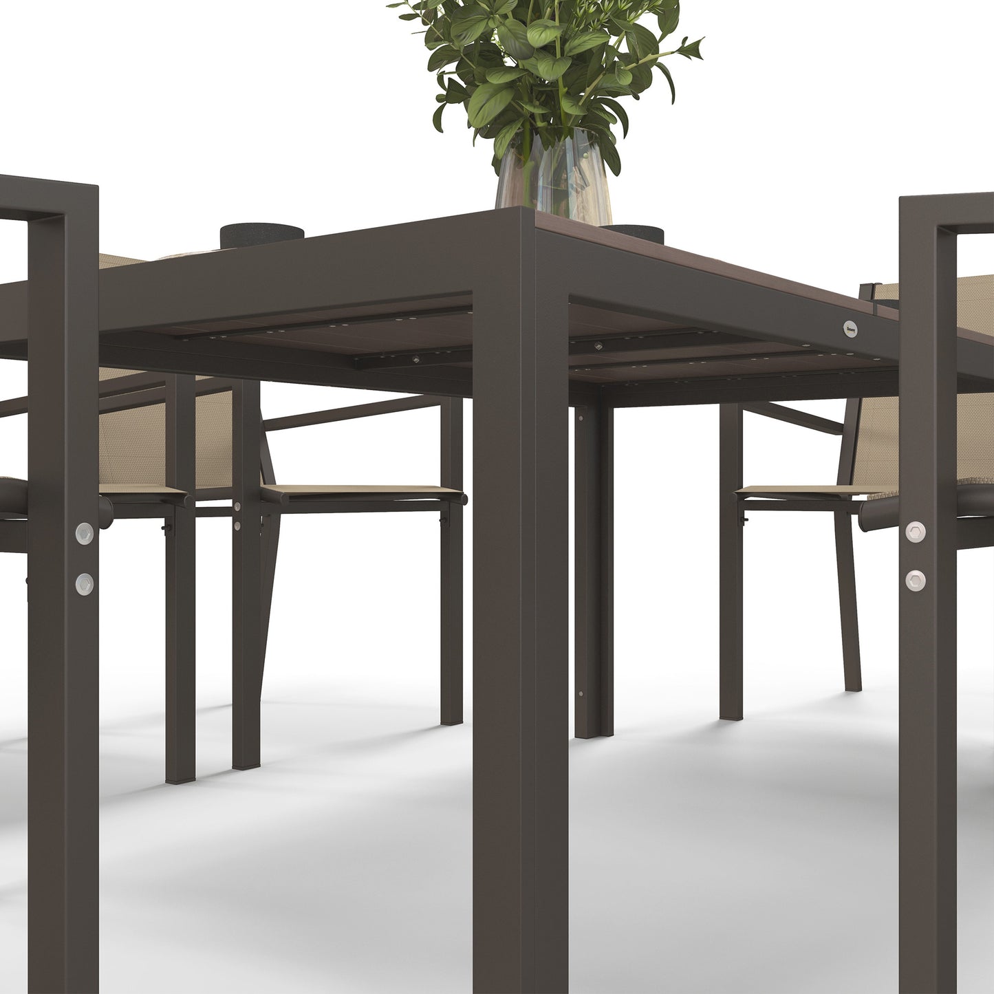 Seven-Piece Garden Dining Set, with Plastic Wood-Top Table