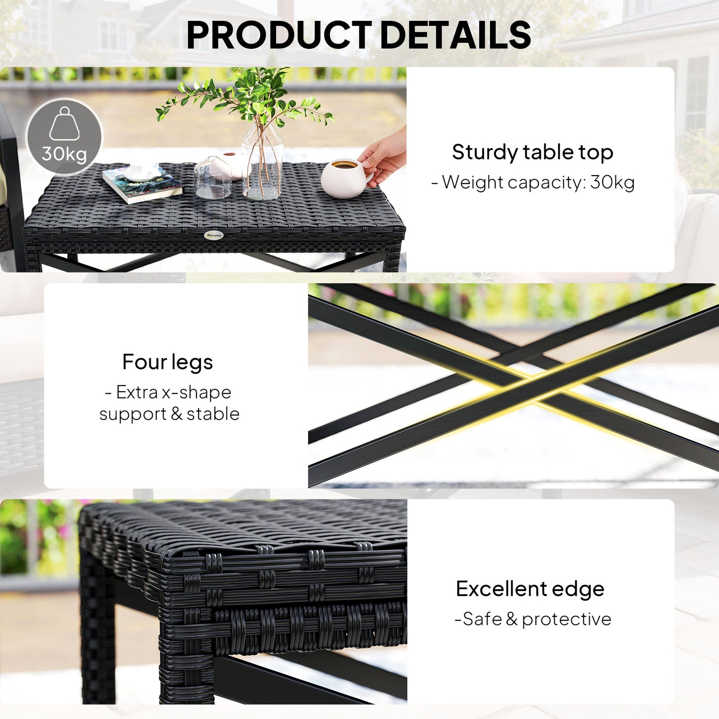 Outdoor Coffee Table Side Table with X-Shape Frame for Patio, Balcony
