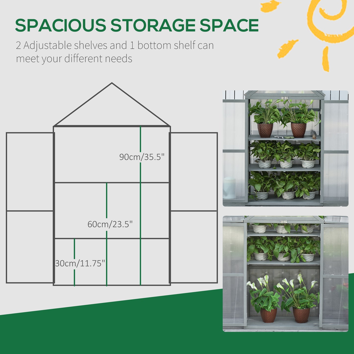 Garden Cold Frame Polycarbonate Greenhouse with Adjustable Shelves
