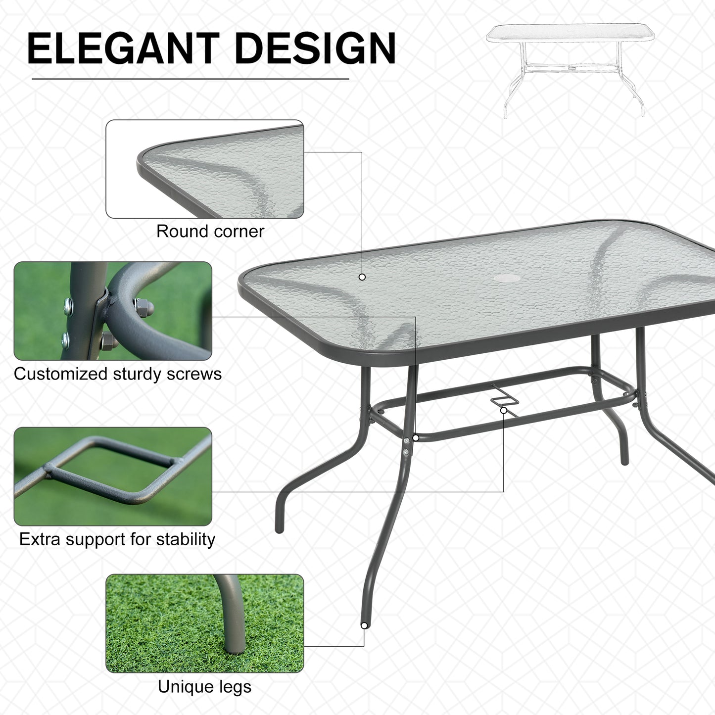 Garden Dining Table Glass Top Metal Frame