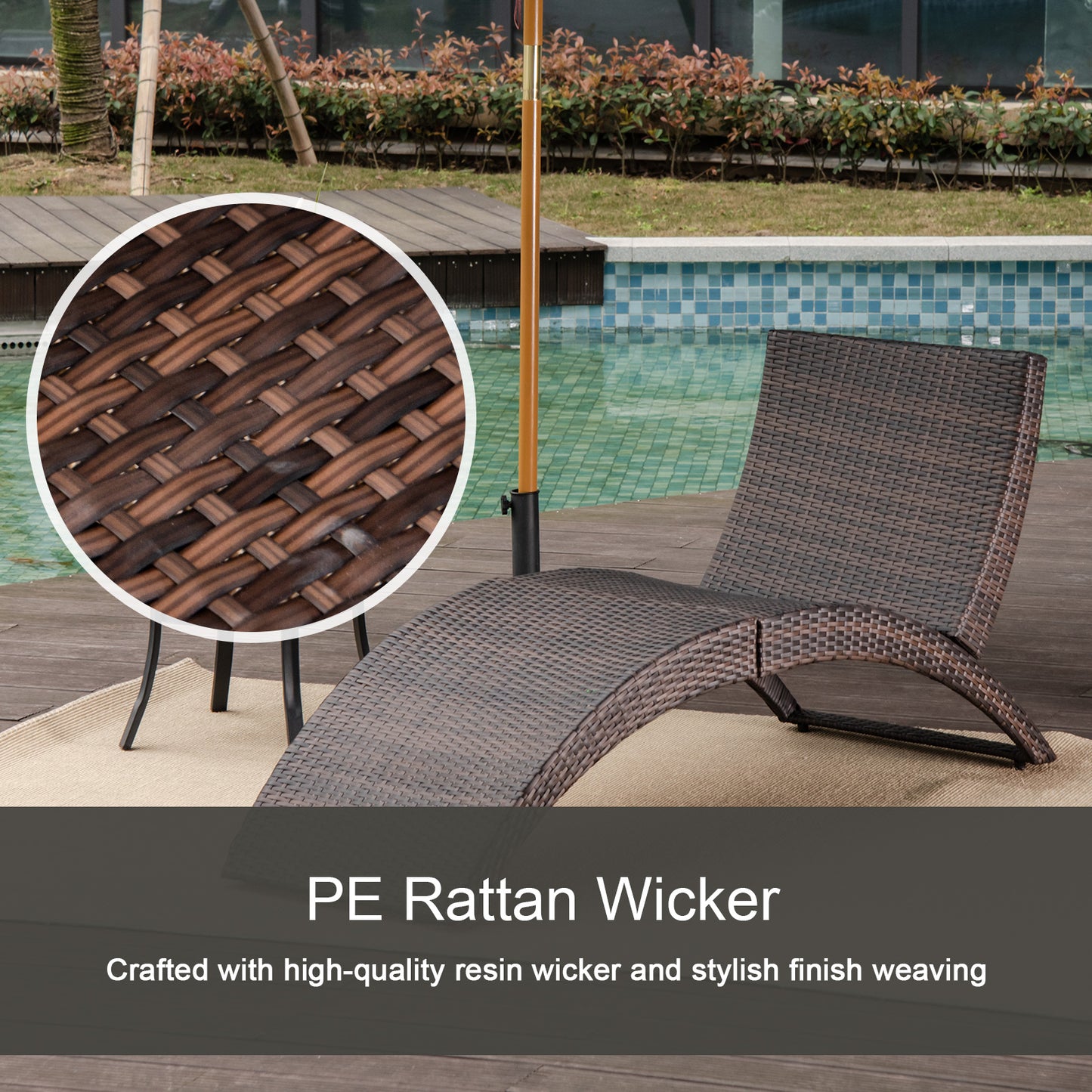 Folding Sun Lounger, PE Rattan Garden Lounger Chair